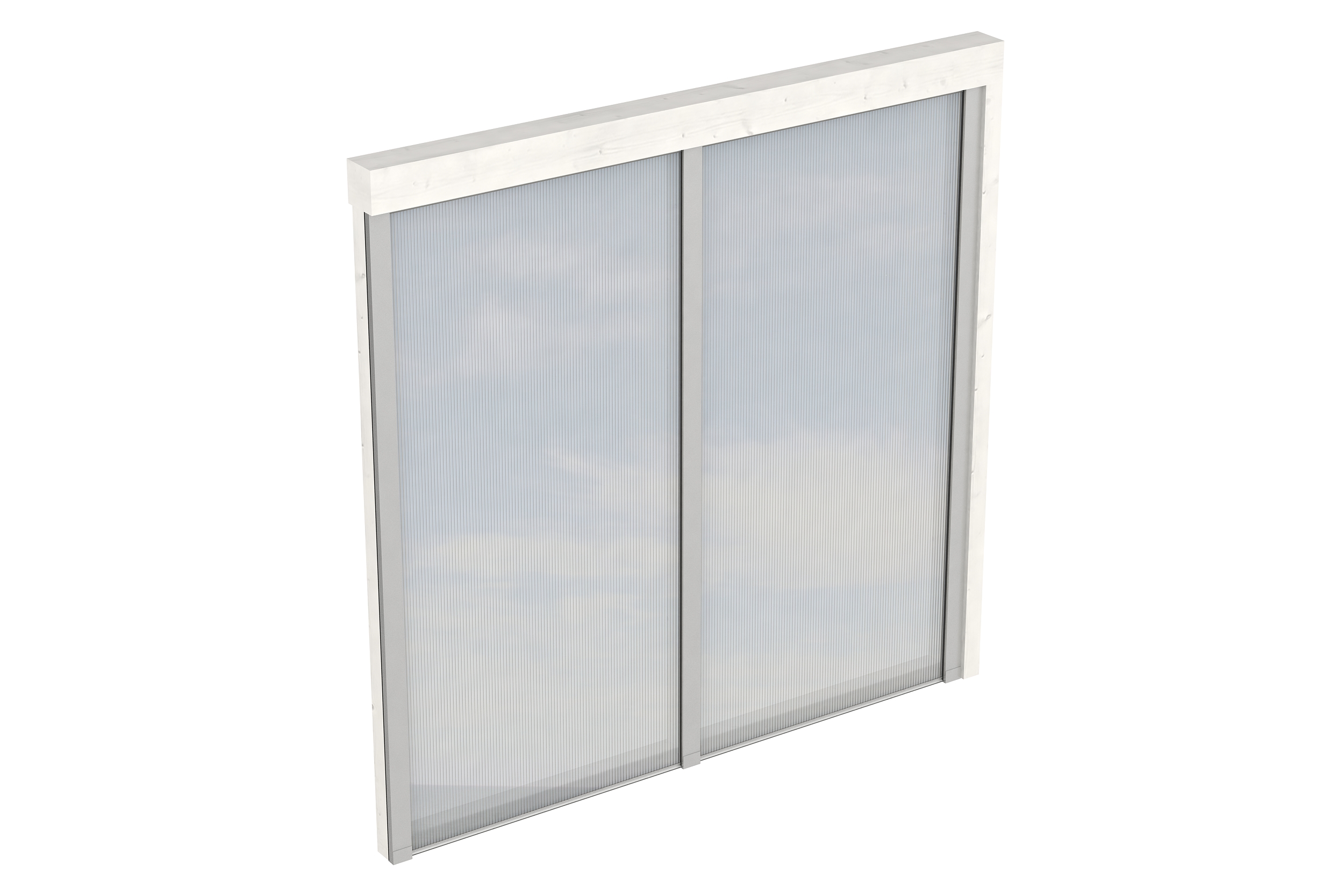 Zijwand van polycarbonaat 205 x 200 cm, voor terrasoverkapping met wandaanbouw, sparrenhout, gelakt in wit
