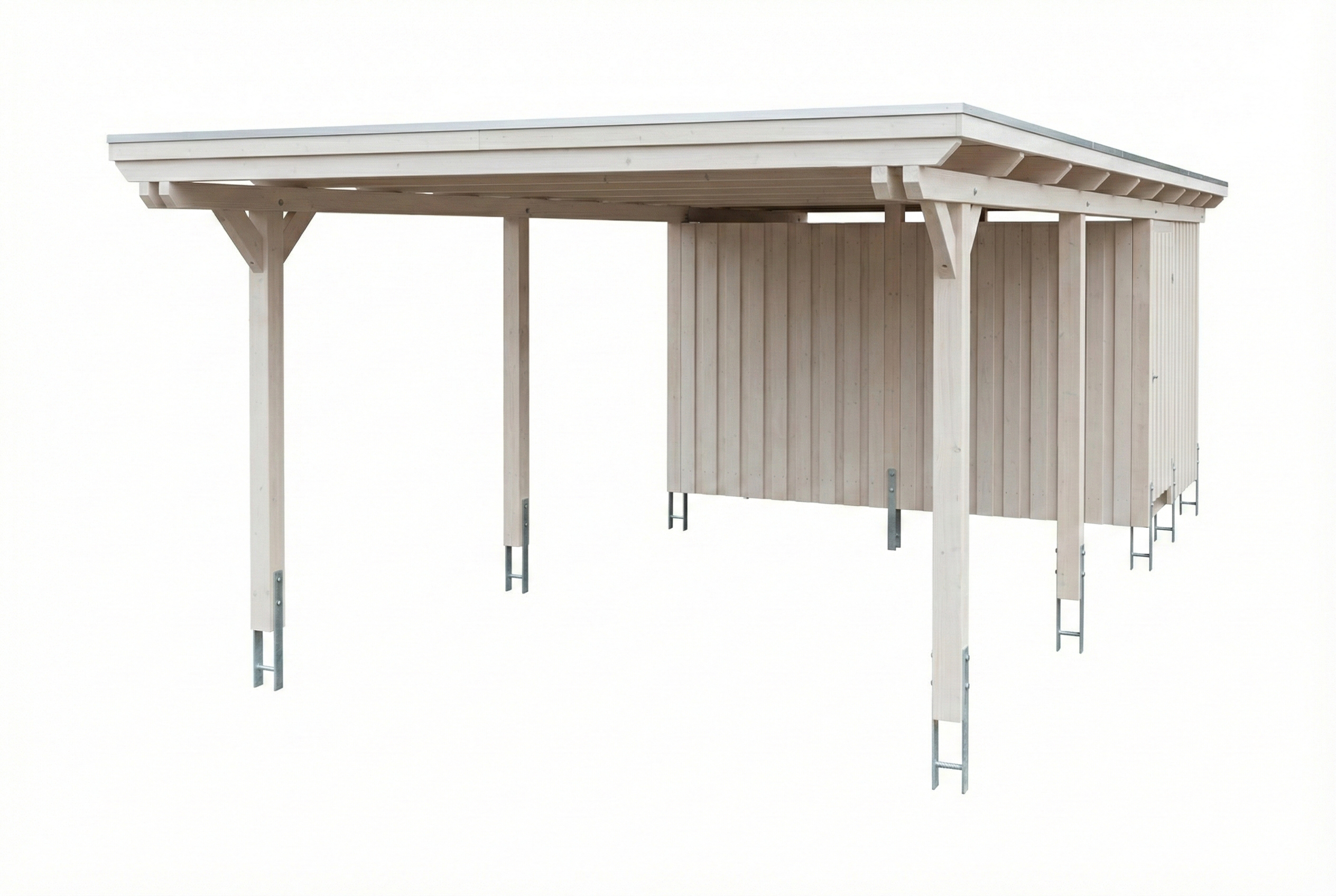 Carport Emsland 402 x 846 cm, panneaux de toit en acier avec non-tissé anti-condensation, avec remise, blanc