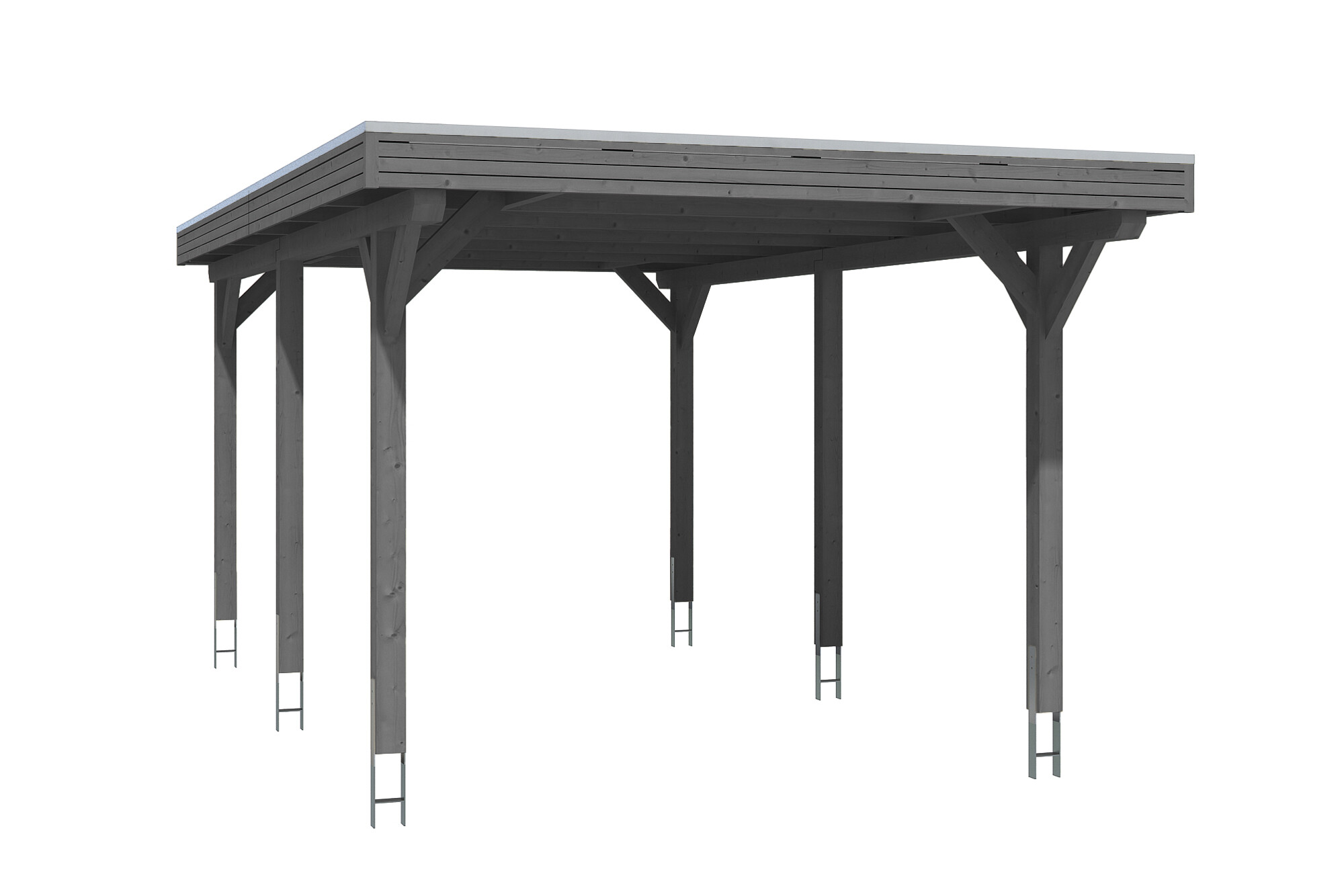 Carport Spessart 355 x 604 cm, gelakt in leigrijs, met Aluminium dakplaten