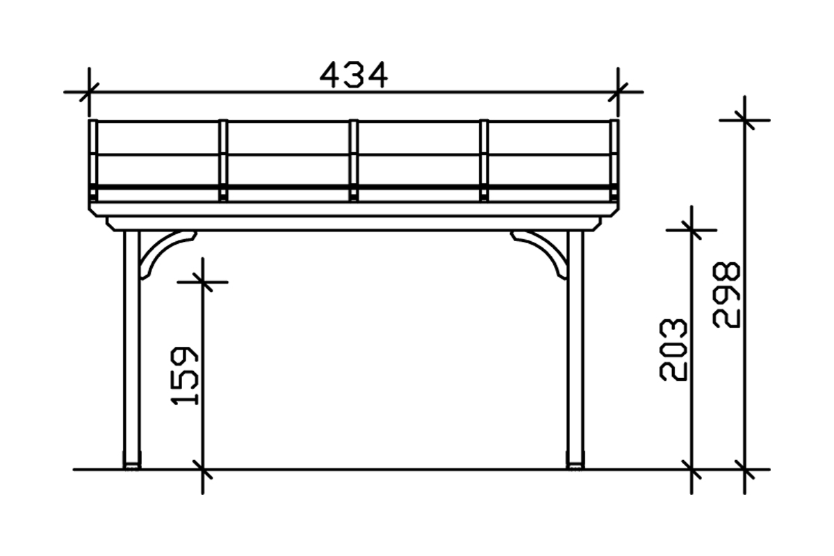 Grafik (Vorderansicht): Terrassenüberdachung Verona 434x289 cm