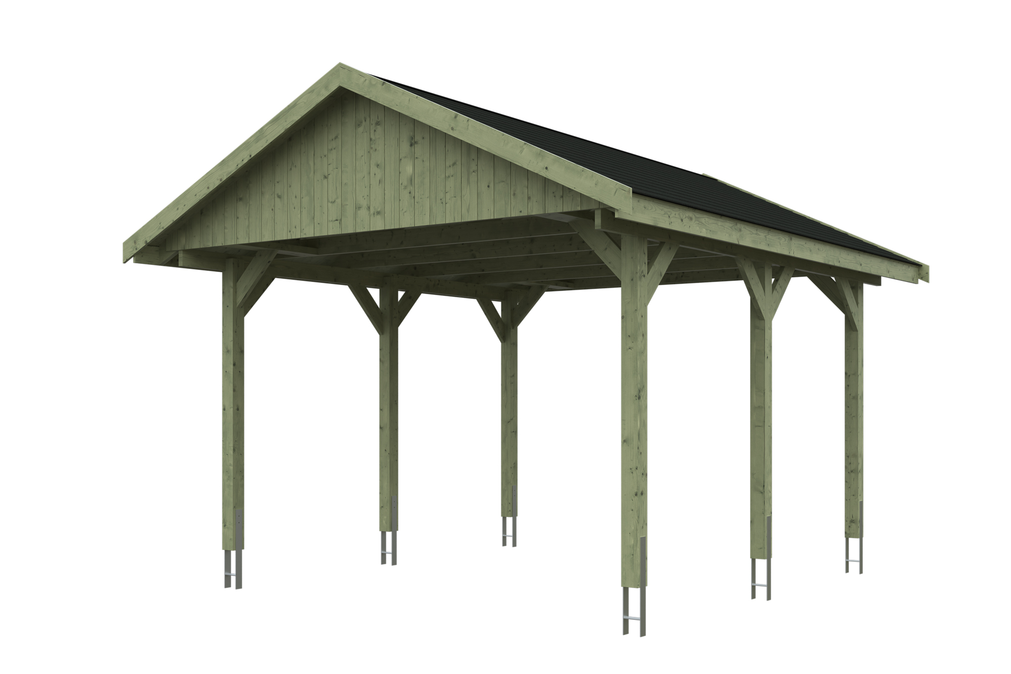 Produktbild: Carport Wallgau 430 x 500 cm, mit schwarzen Dachschindeln, grün imprägniert