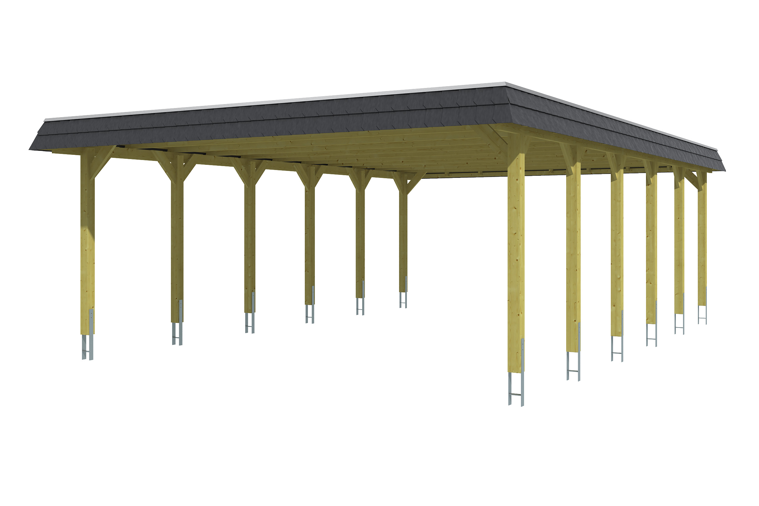 Carport Spreewald 585 x 893 cm with aluminium roof, black fascia