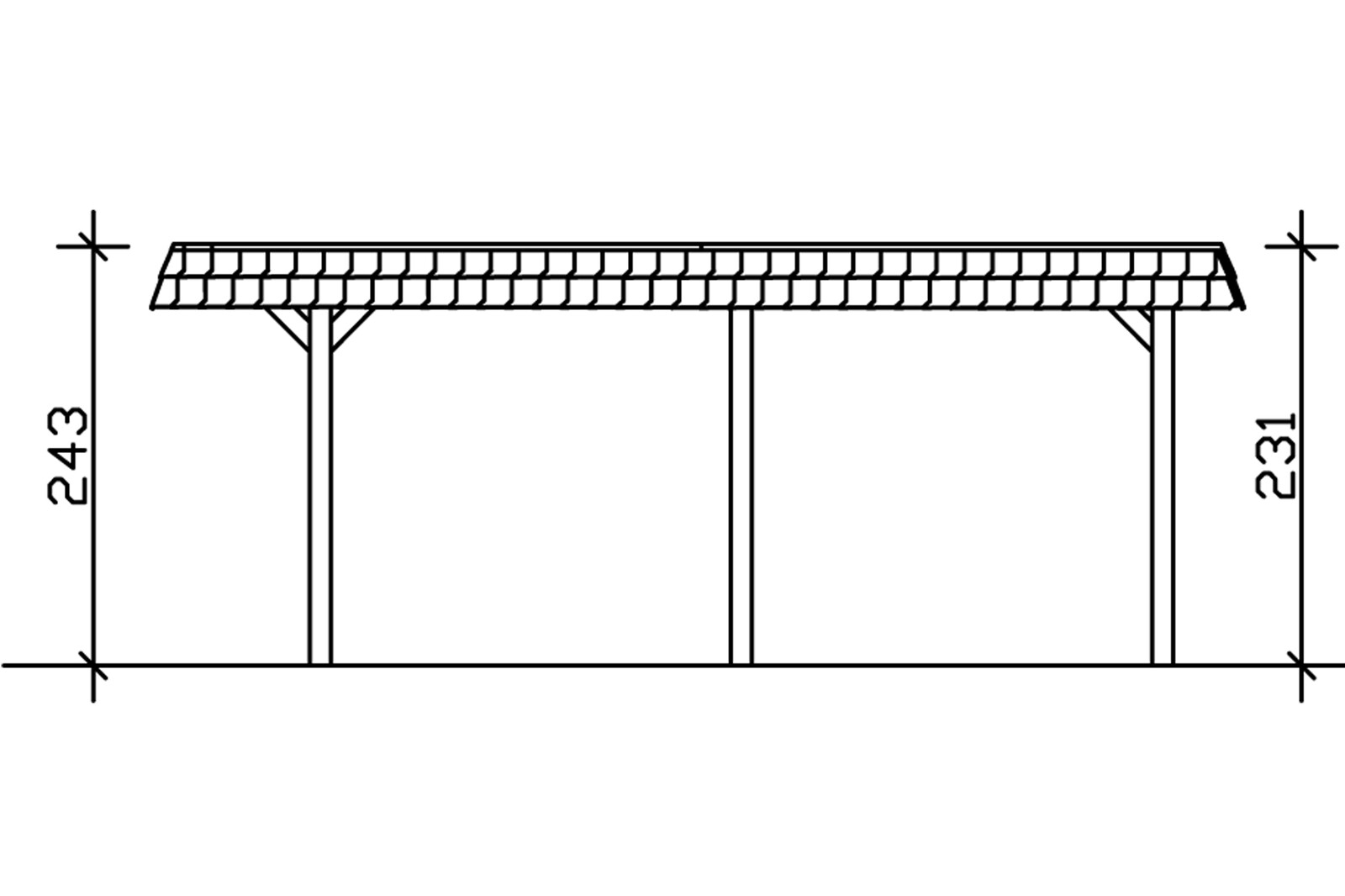 Carport WENDLAND 362x628cm, toit en aluminium, bandeau noir, bois lamellé-collé, traitement coloré blanc