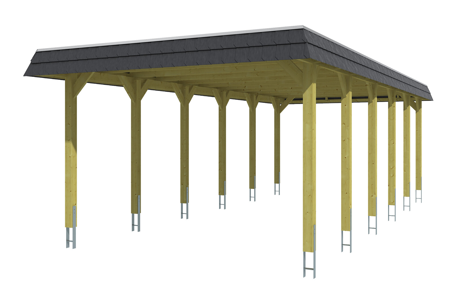 Carport Spreewald, zwarte plaat met leisteenuiterlijk 396 x 893 cm, groen geïmpregneerd, met dakbetimmering en EPDM-folie