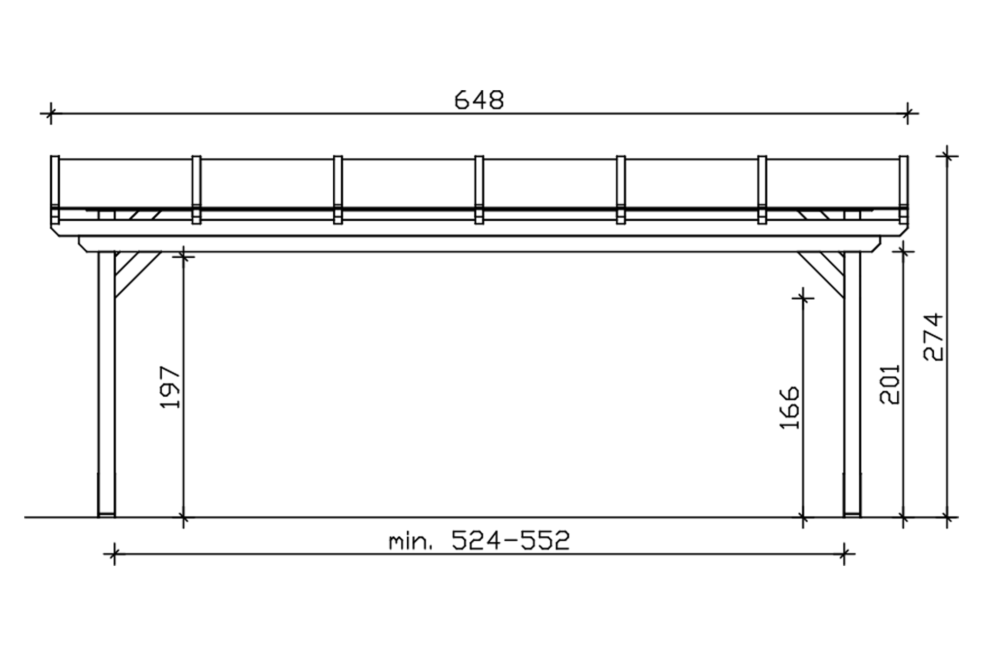 Grafik (Vorderansicht): Terrassenüberdachung Sanremo 648x300 cm