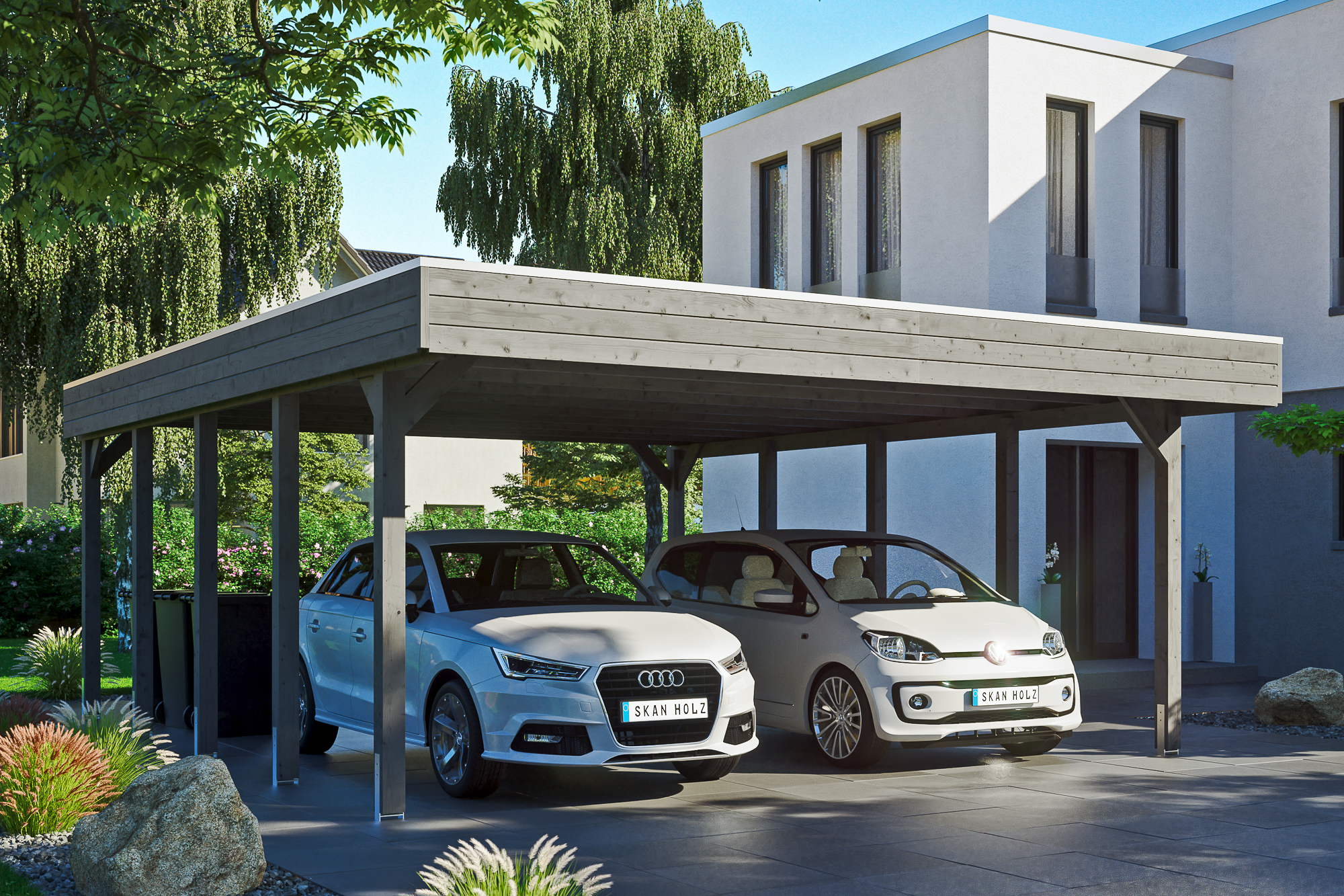 Ambientebild: Carport Friesland 557 x 708 cm, farblich behandelt in schiefergrau