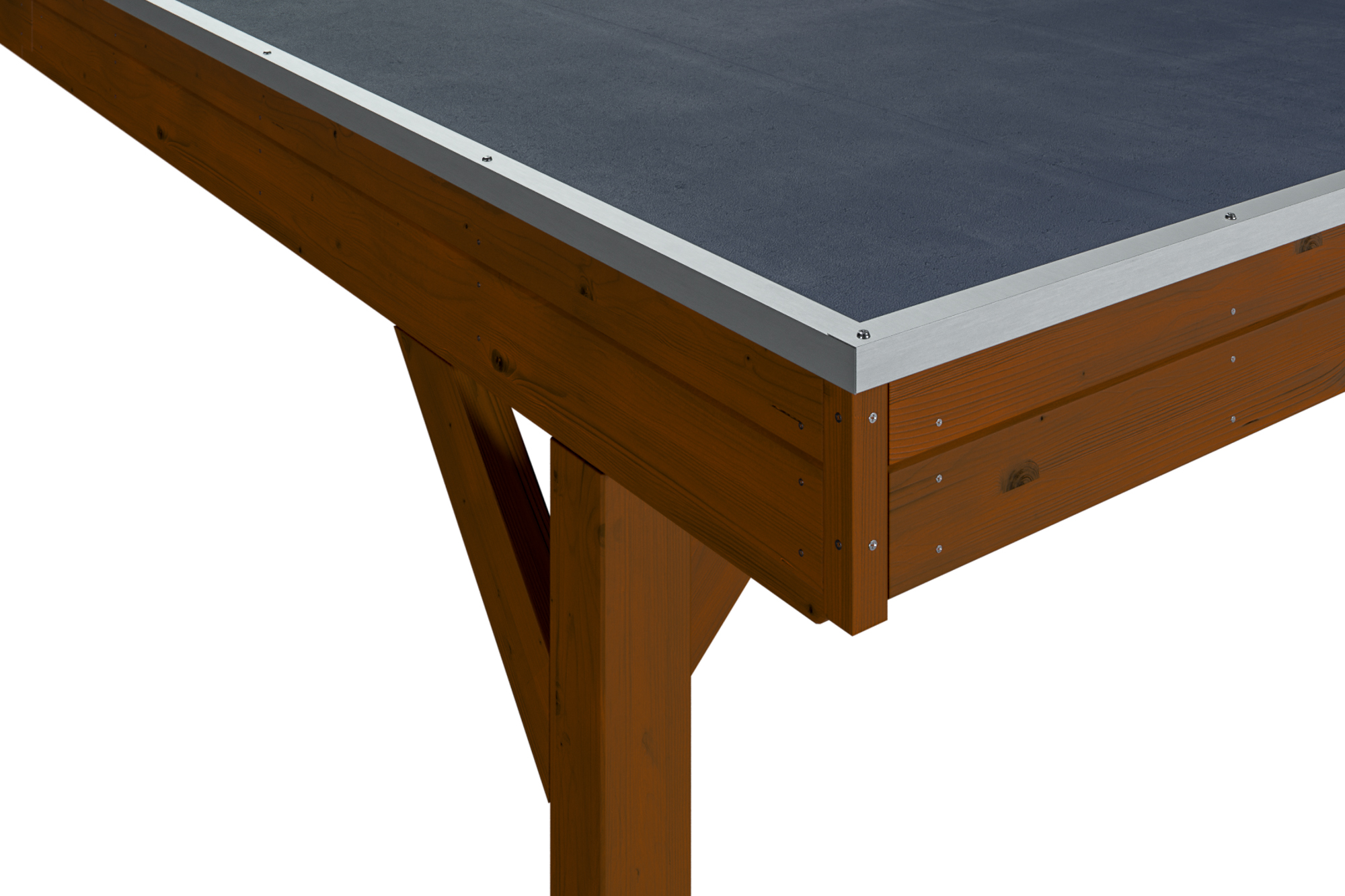 Detailbild: EPDM-Dacheindeckung und Dachblende beim Einzelcarport Grunewald, farblich behandelt in nussbaum