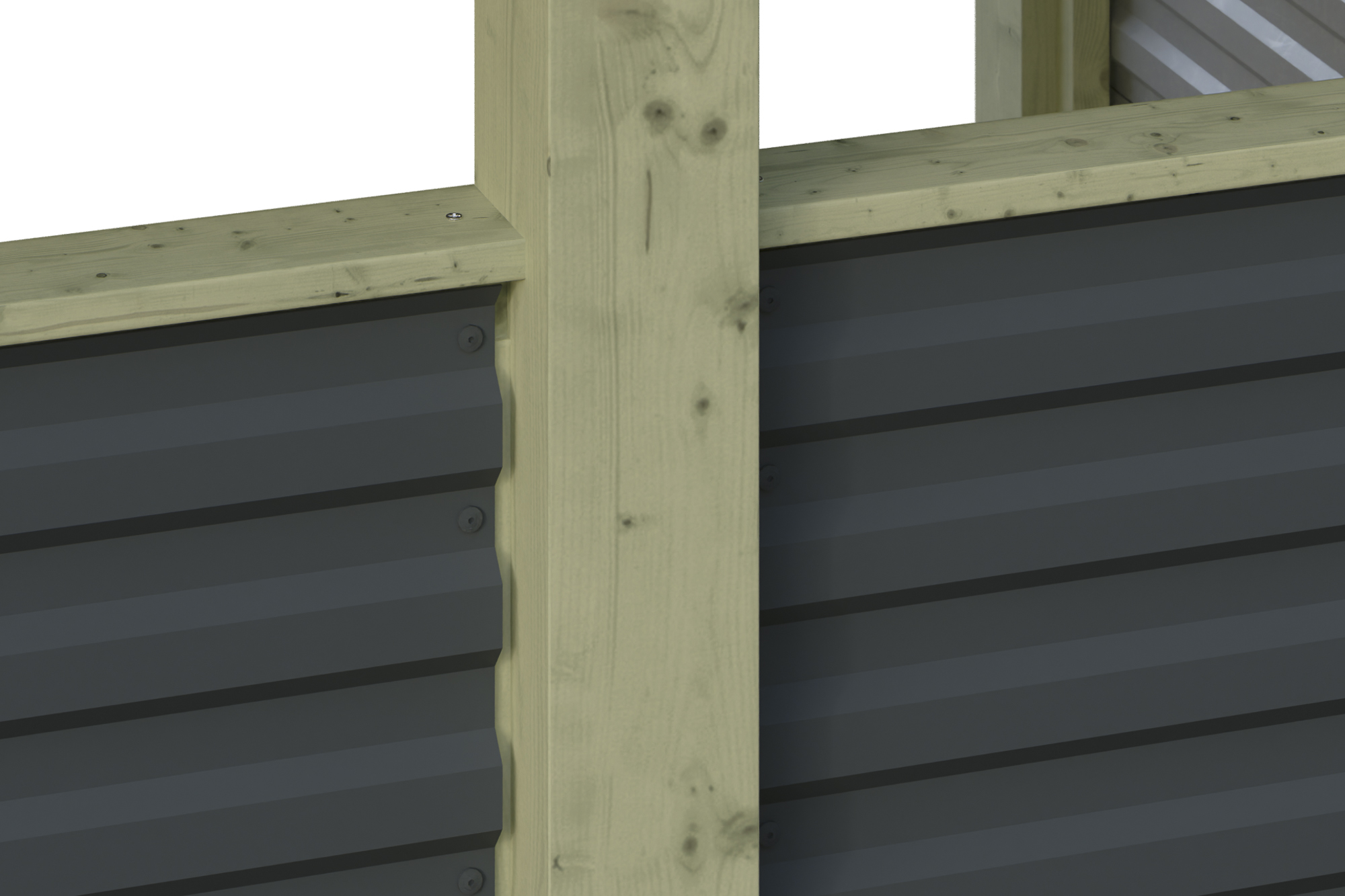 Detailbild: Aluminiumwand beim Carport Friesland, grün imprägniert