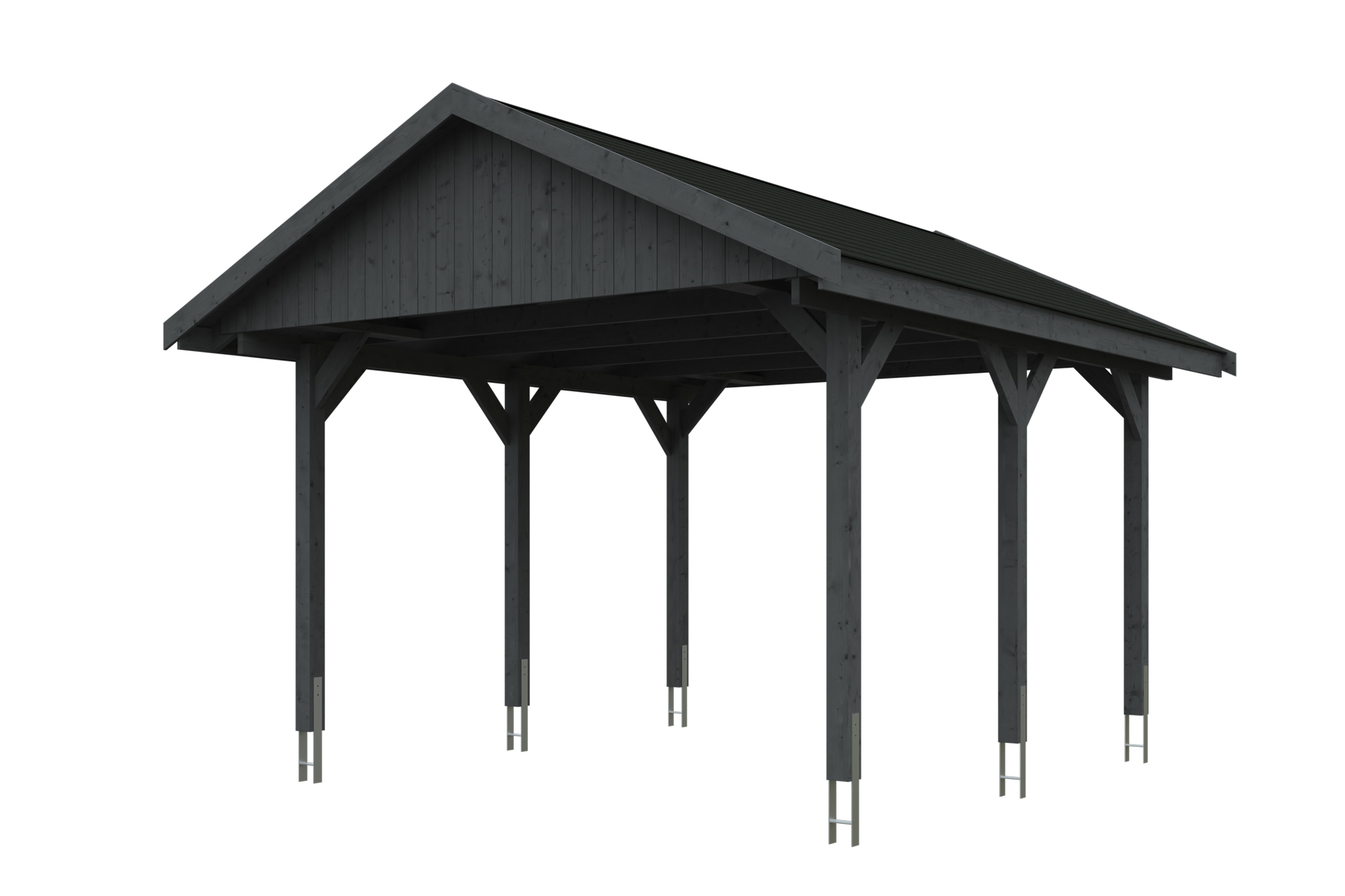 Produktbild: Carport Wallgau 430 x 500 cm, mit schwarzen Dachschindeln, farblich behandelt in schiefergrau