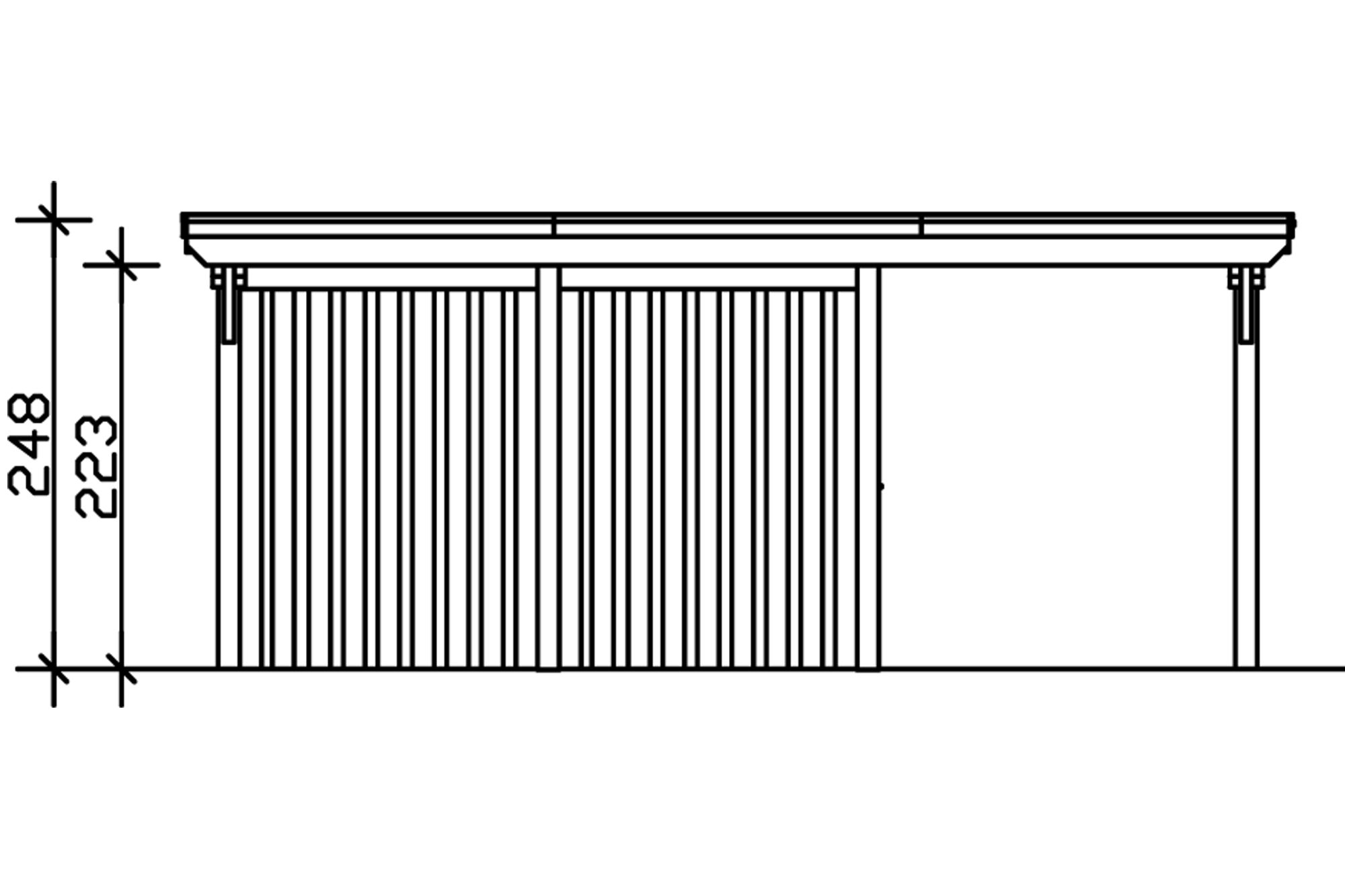 Grafik (Vorderansicht): Carport Emsland mit Abstellraum 613 cm Breite