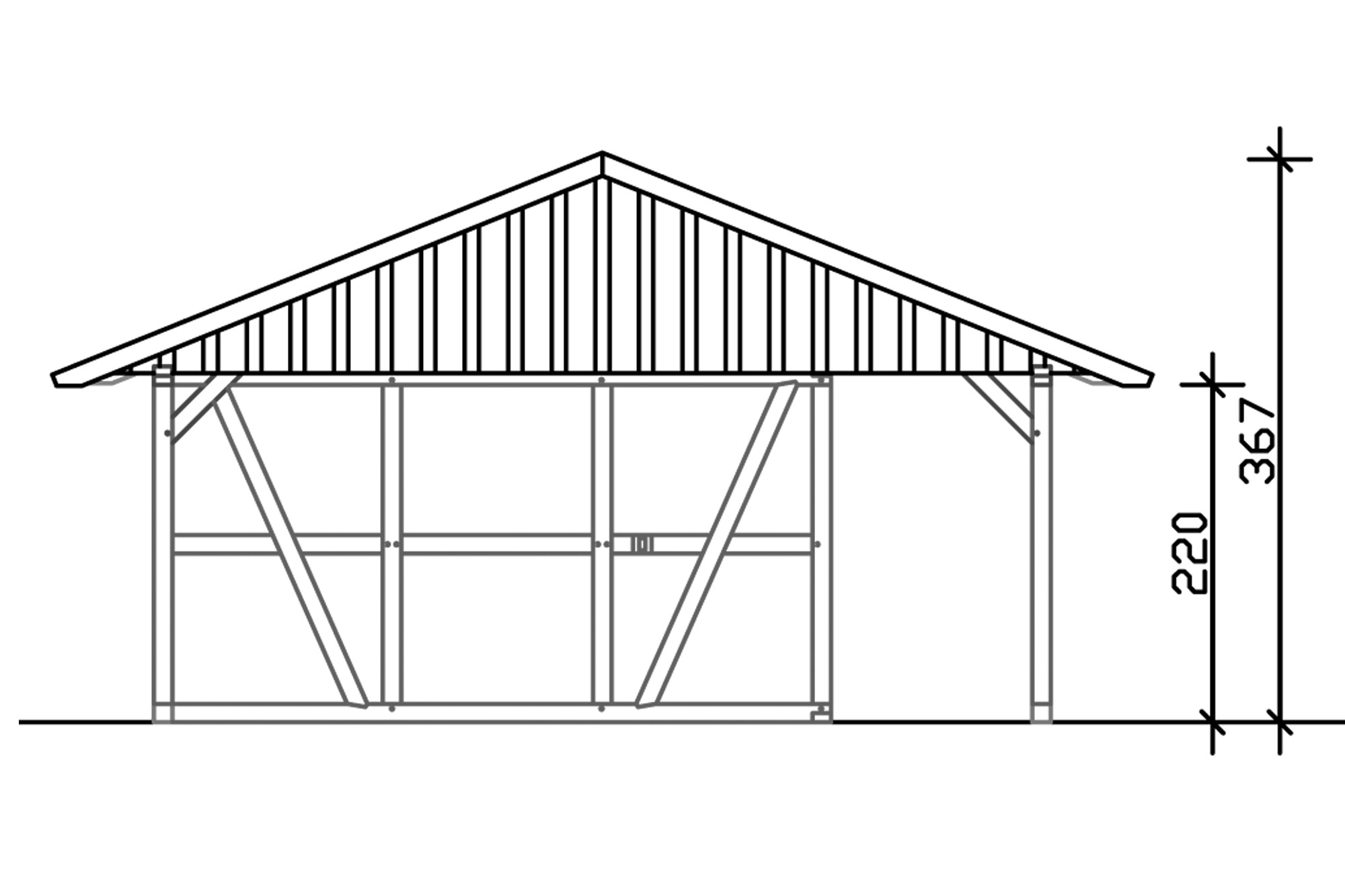 Carport Schwarzwald 684 x 772 cm mit Abstellraum 2, natur, mit Dachlattung