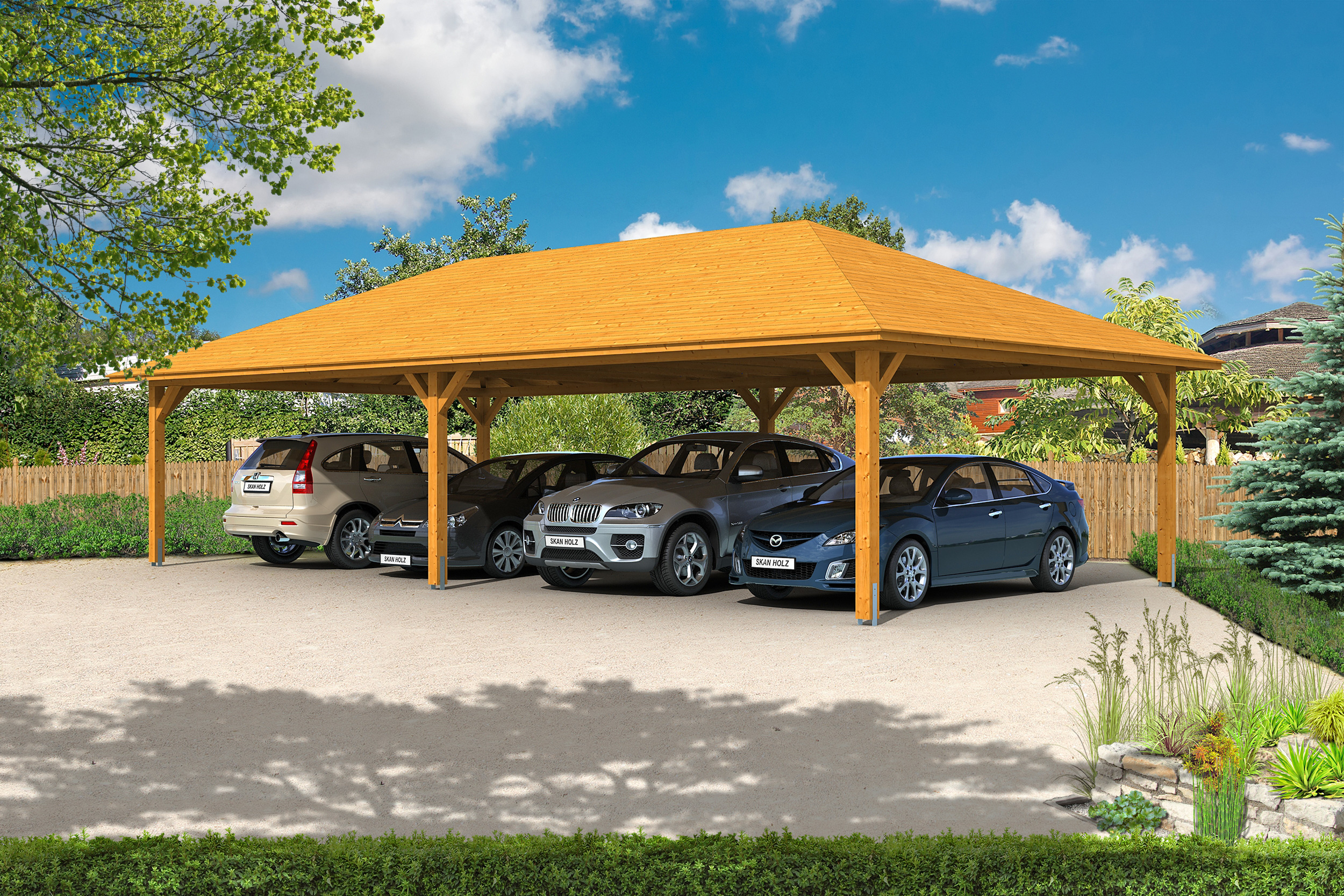 Ambientebild: Carport Taunus Größe 4, farblich behandelt in eiche hell