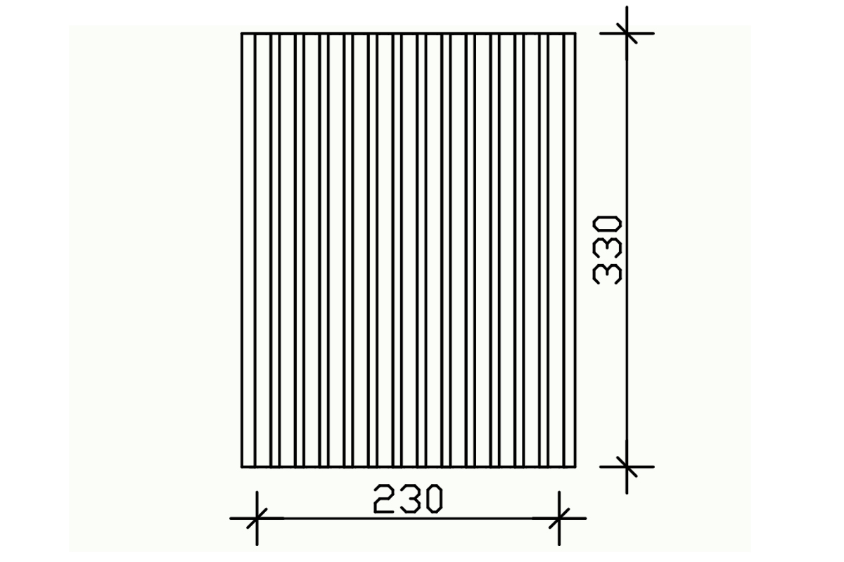 Paroi latérale panneaux à lattes verticales 230 x 330 cm, épicéa, chêne clair