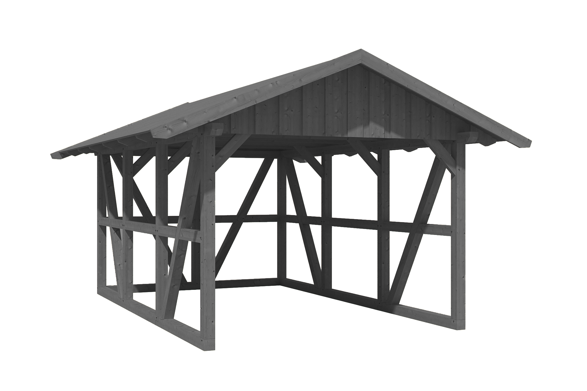 Produktbild: Carport Schwarzwald 424 x 600 cm mit Rückwand, mit Dachschalung, farblich behandelt in schiefergrau