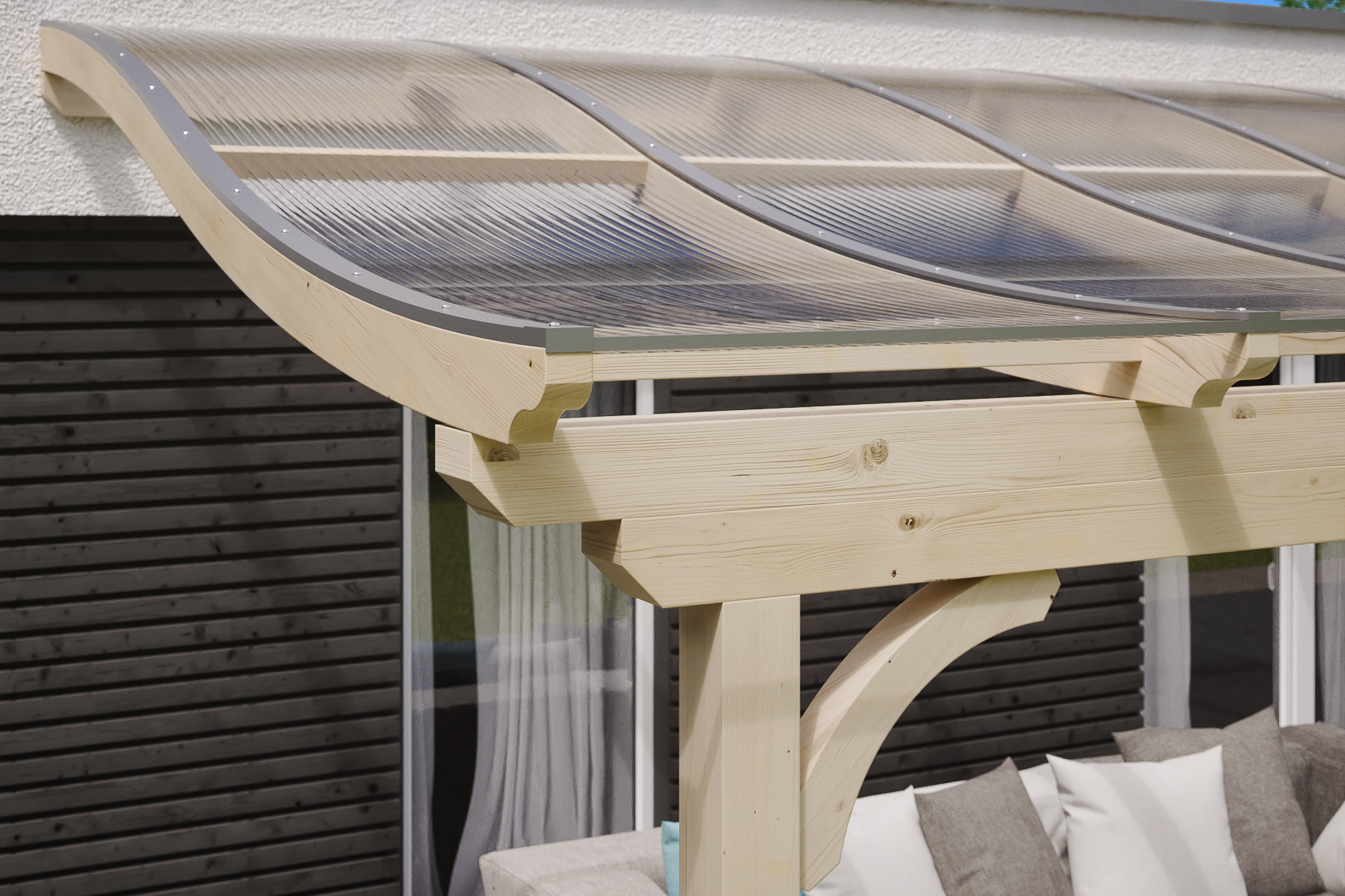 Detailbild einer Terrassenüberdachung Verona mit Blick seitlich auf das Dach