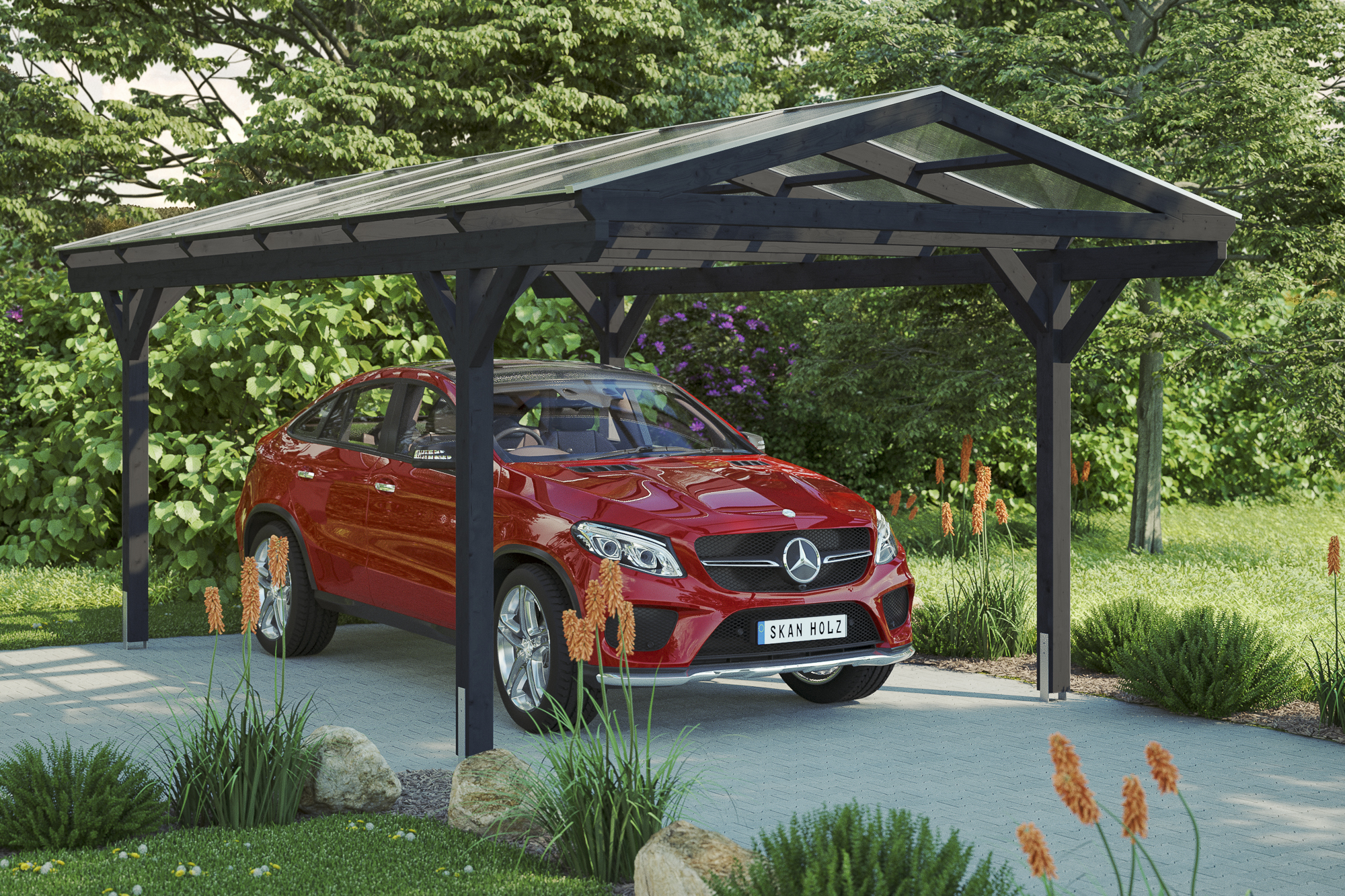 Ambientebild: Carport Westerwald 362 x 648 cm, farblich behandelt in anthrazit
