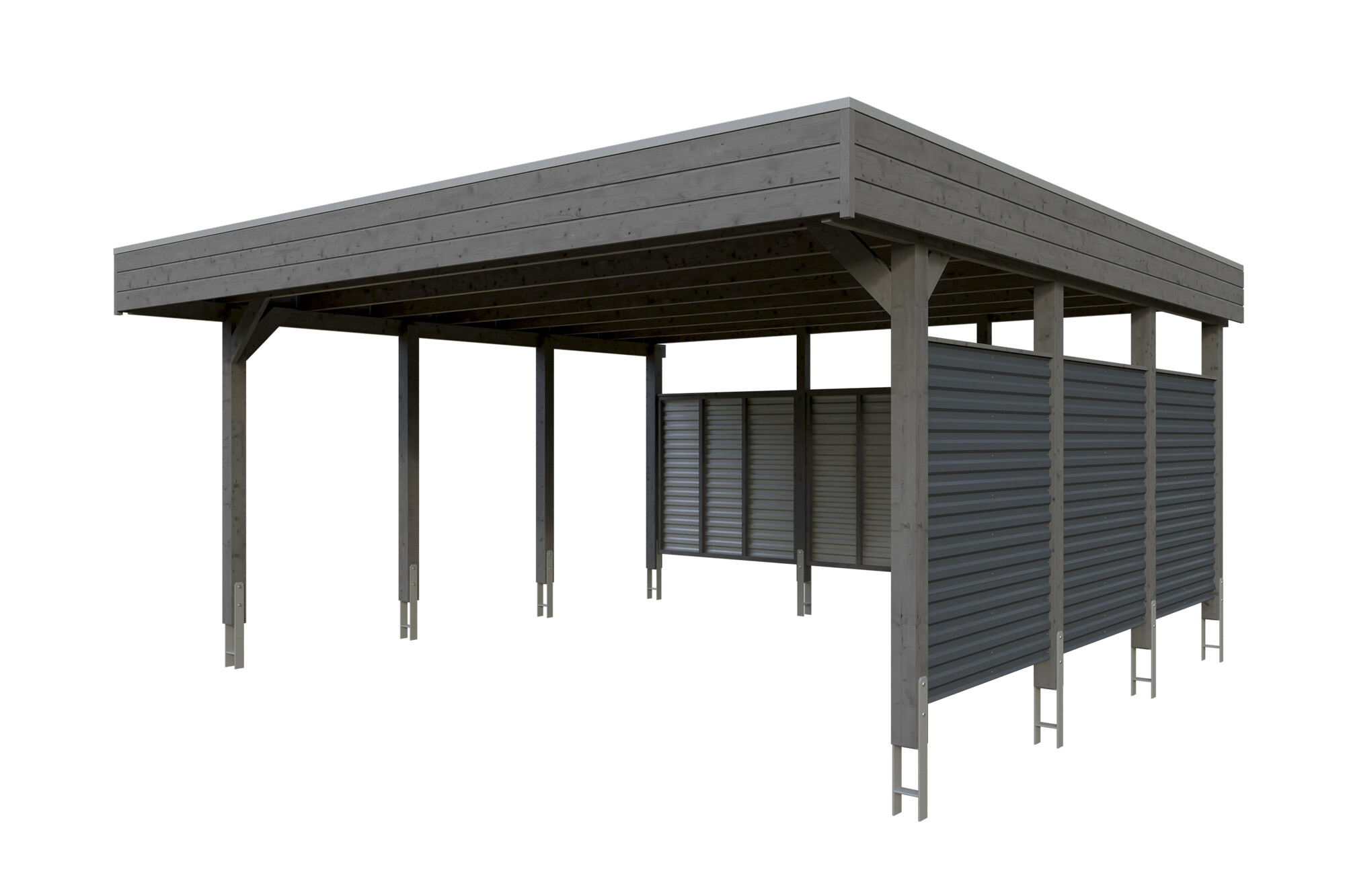 Carport Friesland Hybrid Set 13, 557x555cm with back and side walls, colour pre-treated slate-grey