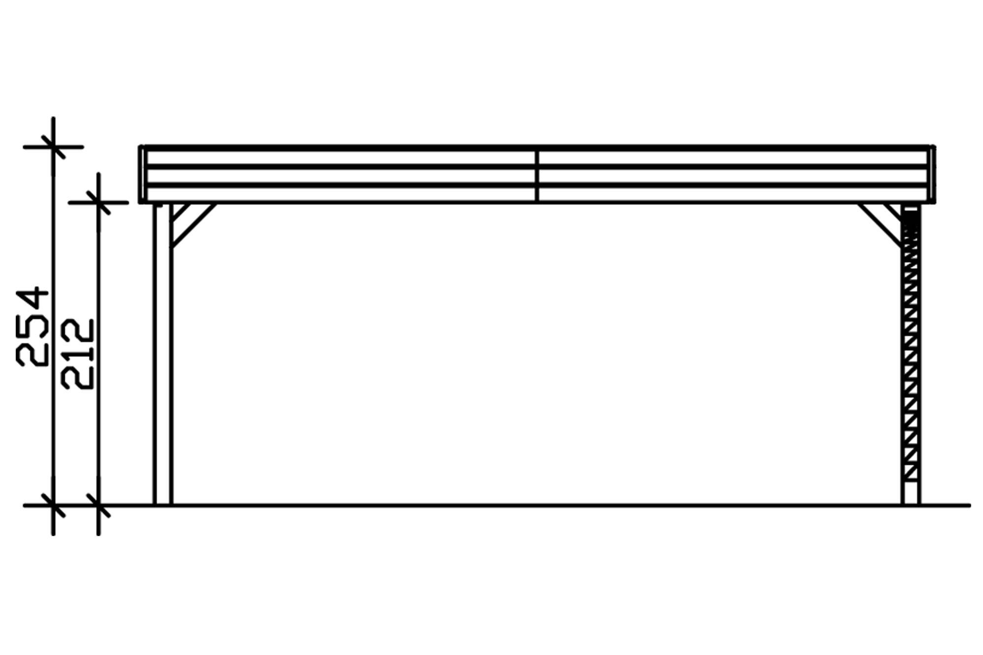 Grafik (Vorderansicht): Carport Friesland 557 x 555 cm mit 1 Einfahrtsbogen
