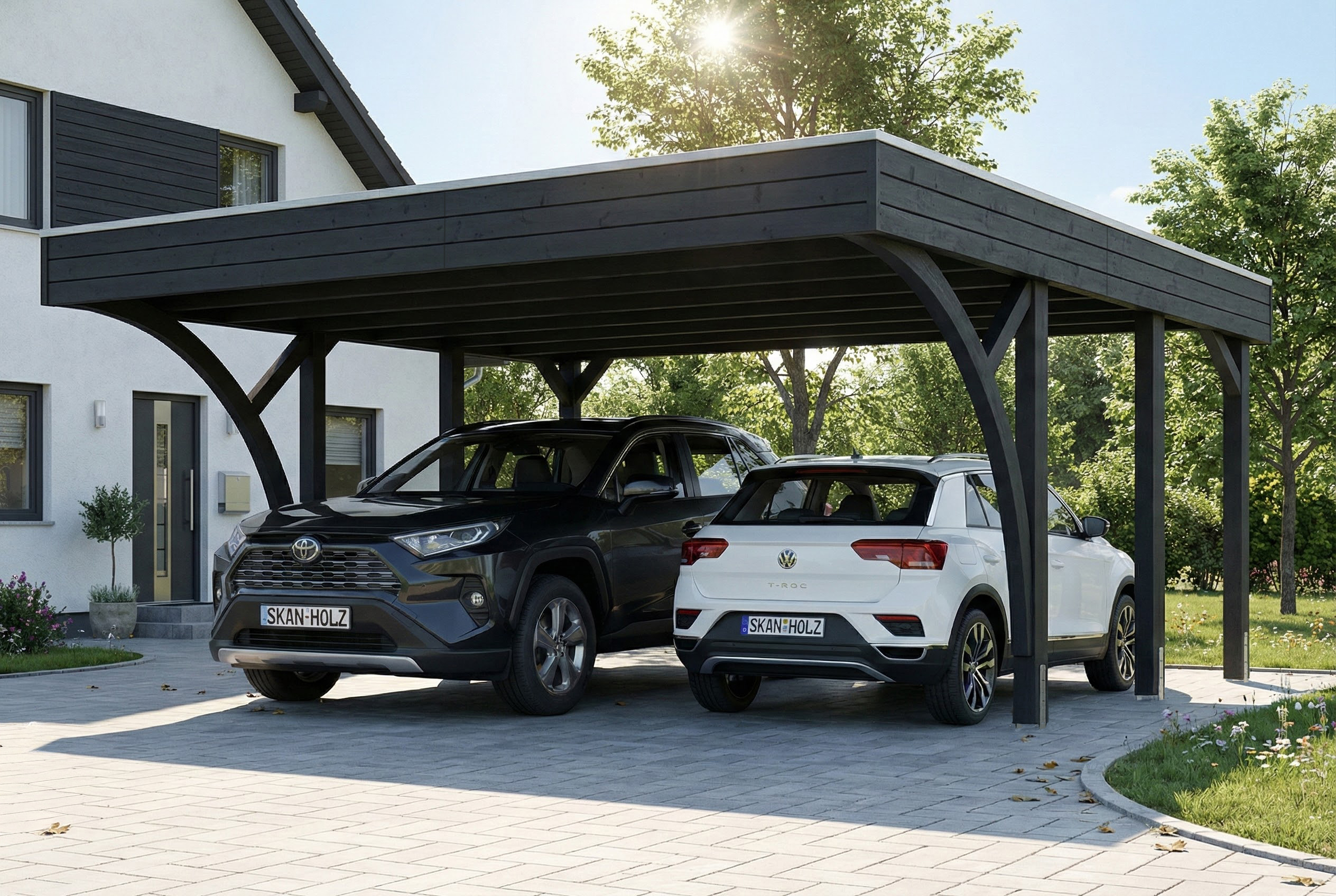 Carport Friesland Set H, 546 x 555 cm, mit zwei Einfahrtsbögen, anthrazit