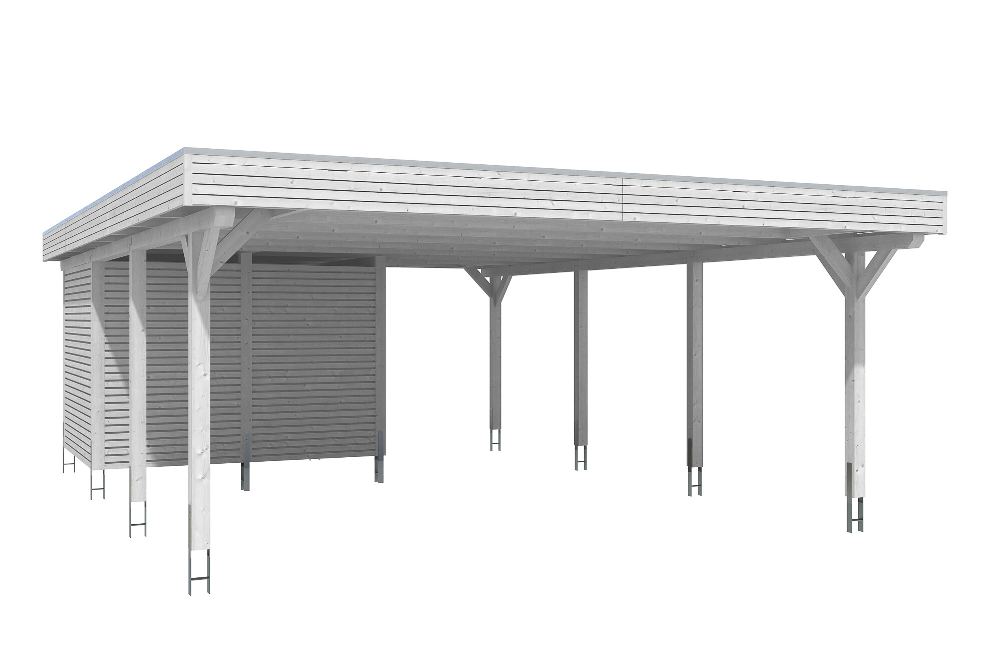 Carport Spessart 611 x 846 cm with storage room, colour pre-treated white