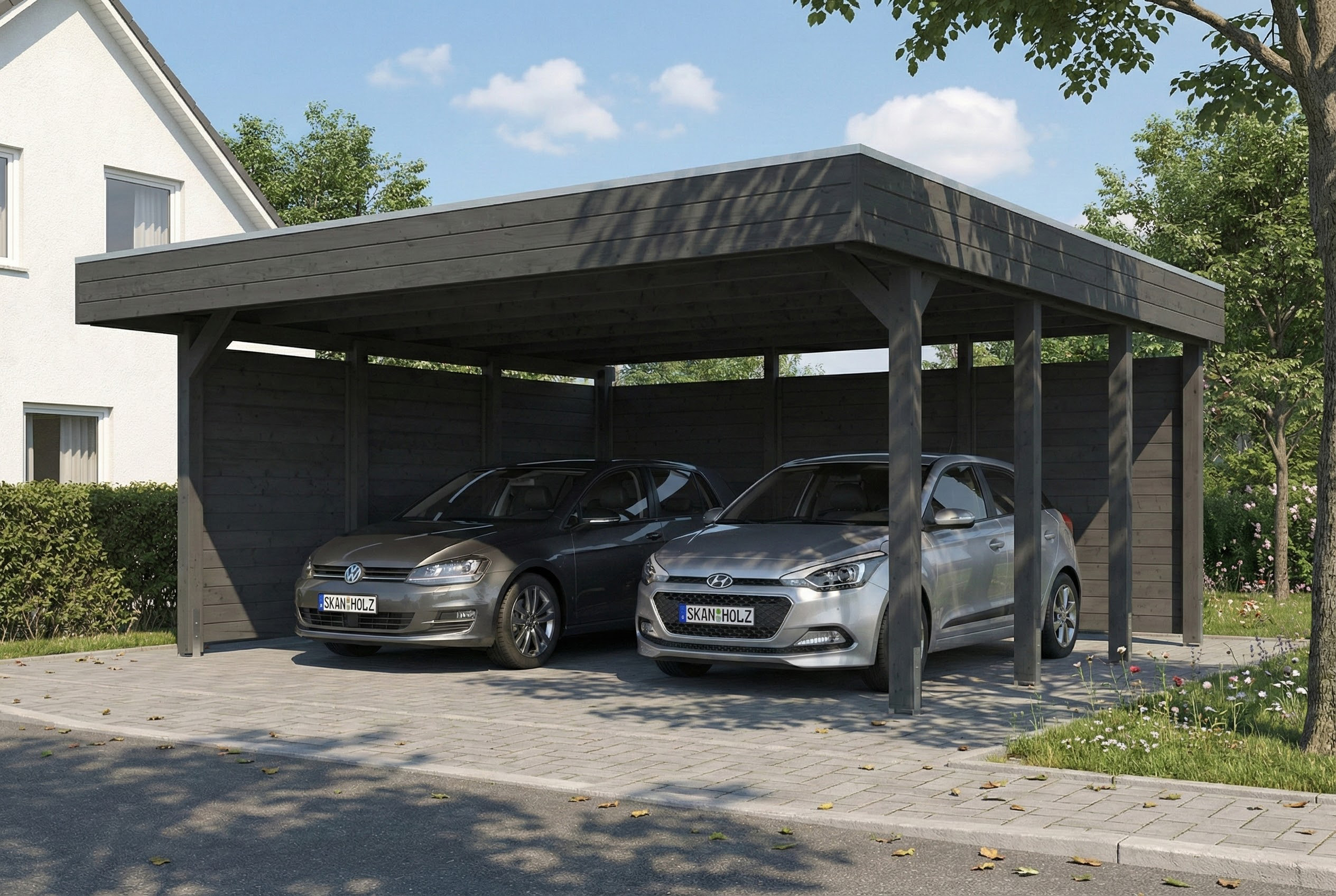 Carport Friesland Set C, 546 x 555 cm, met zij- en achterwand, leigrijs