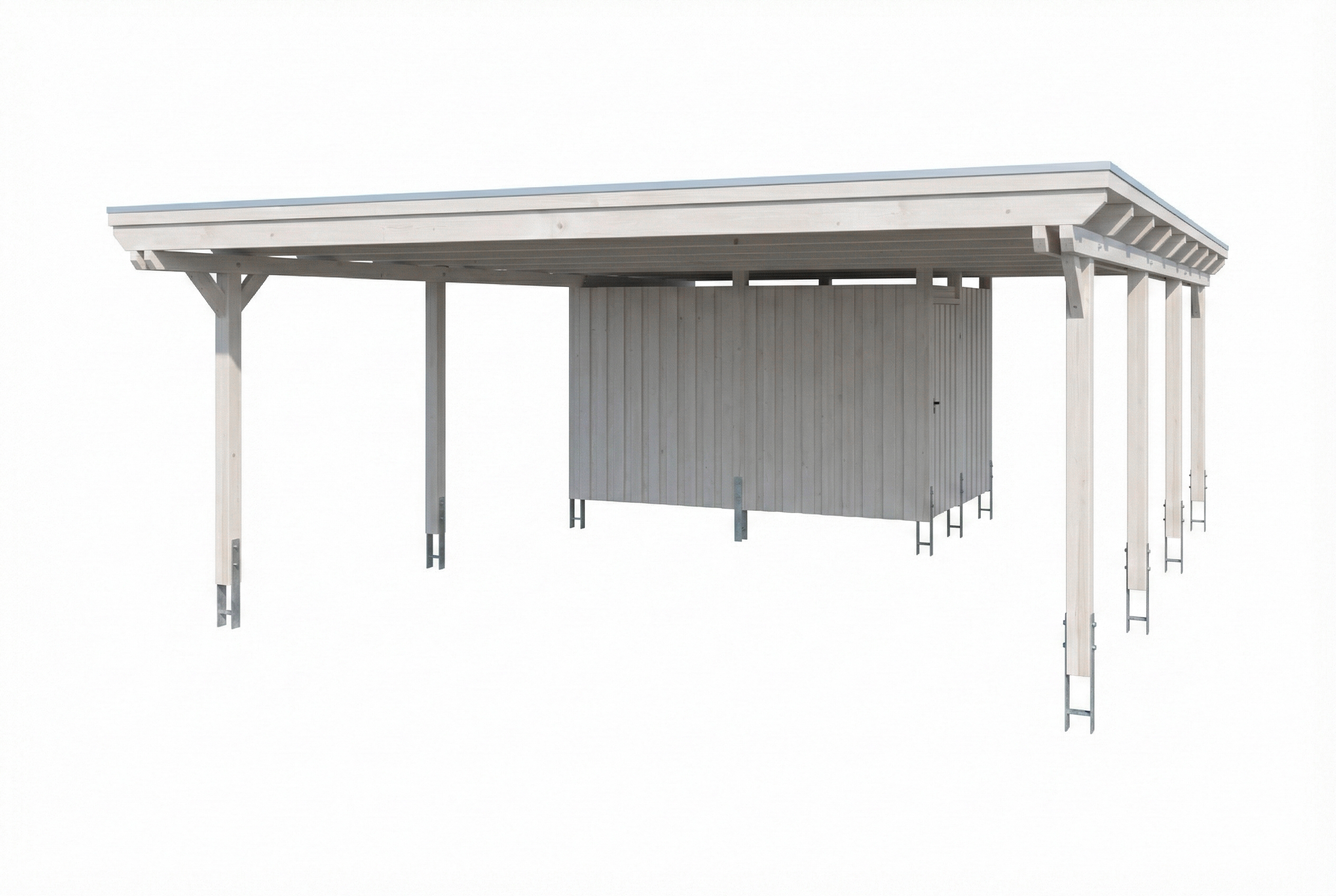 Carport Emsland 609 x 846 cm, Stahl-Dachplatten mit Antikondensvlies, mit Abstellraum, weiß