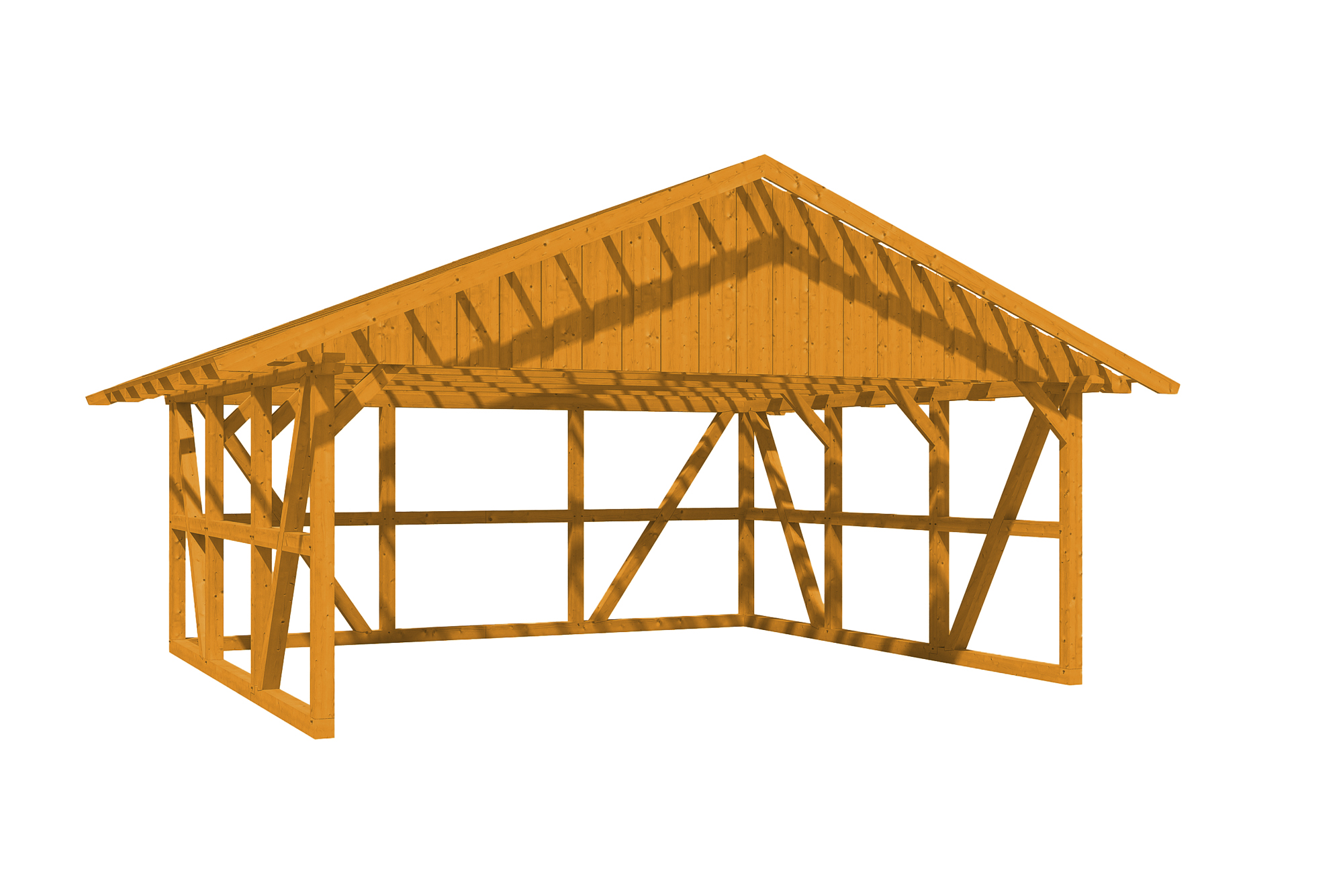 Produktbild: Carport Schwarzwald 684 x 600 cm mit Rückwand, mit Dachlatten farblich behandelt in eiche hell