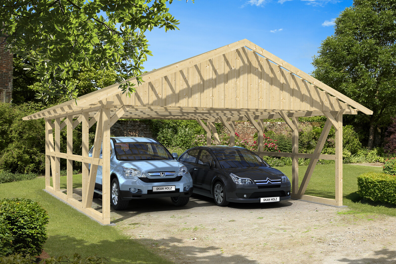 Carport Schwarzwald 684 x 772 cm, natur, mit Dachlattung