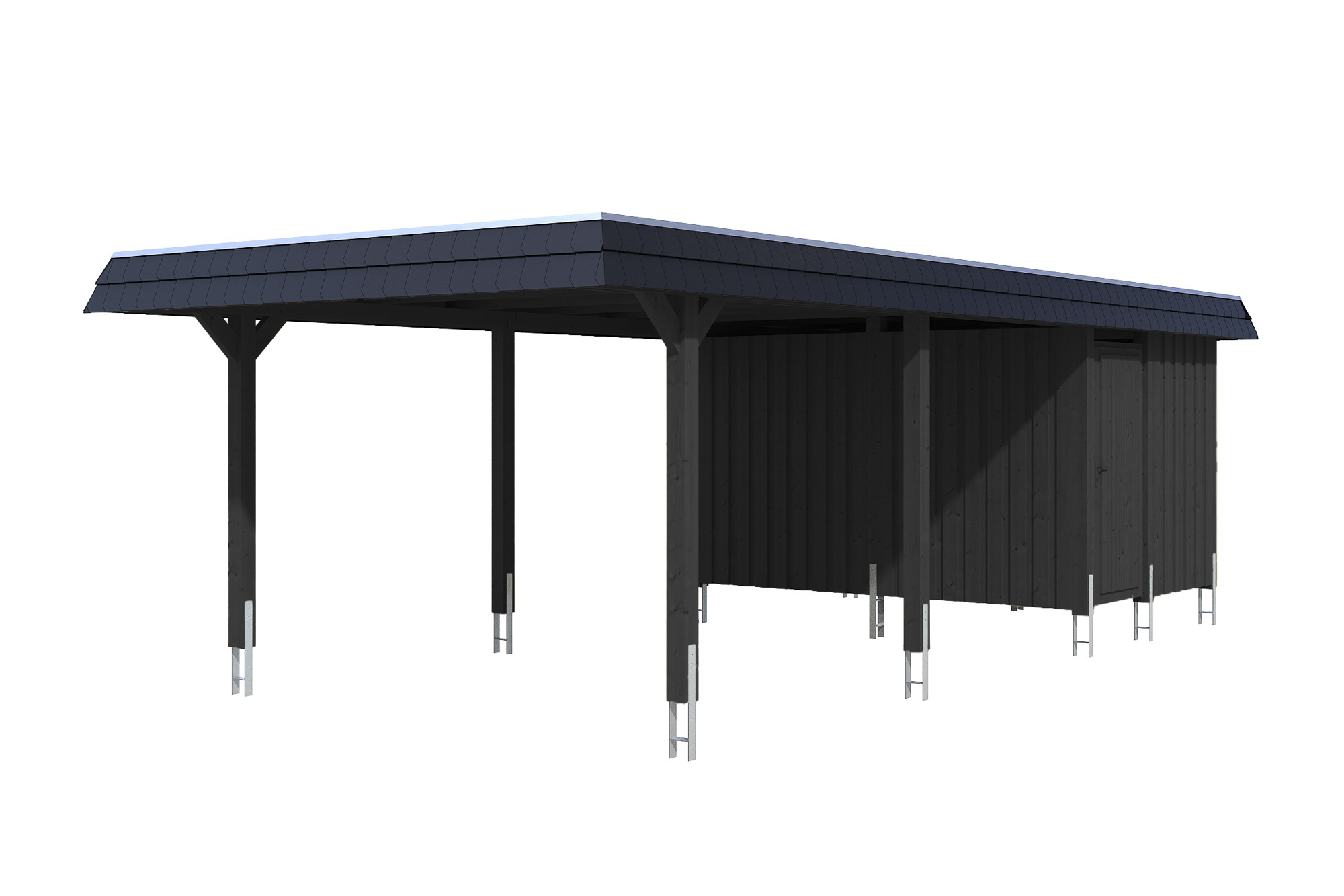 Produktbild: Carport Wendland 409 x 870 cm, mit Abstellraum, mit schwarzer Blende, farblich behandelt in anthrazit