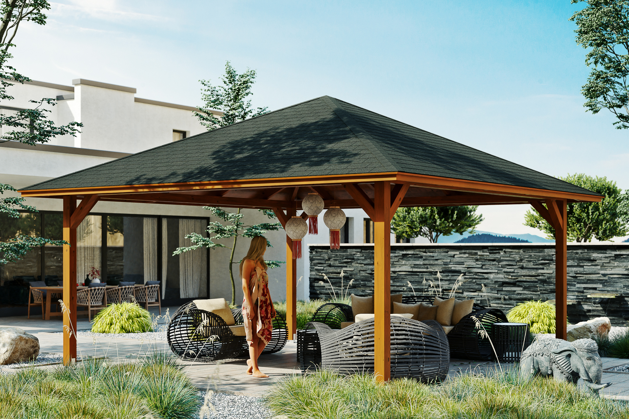 Ambientebild: Pavillon Cannes 4, farblich behandelt in nussbaum