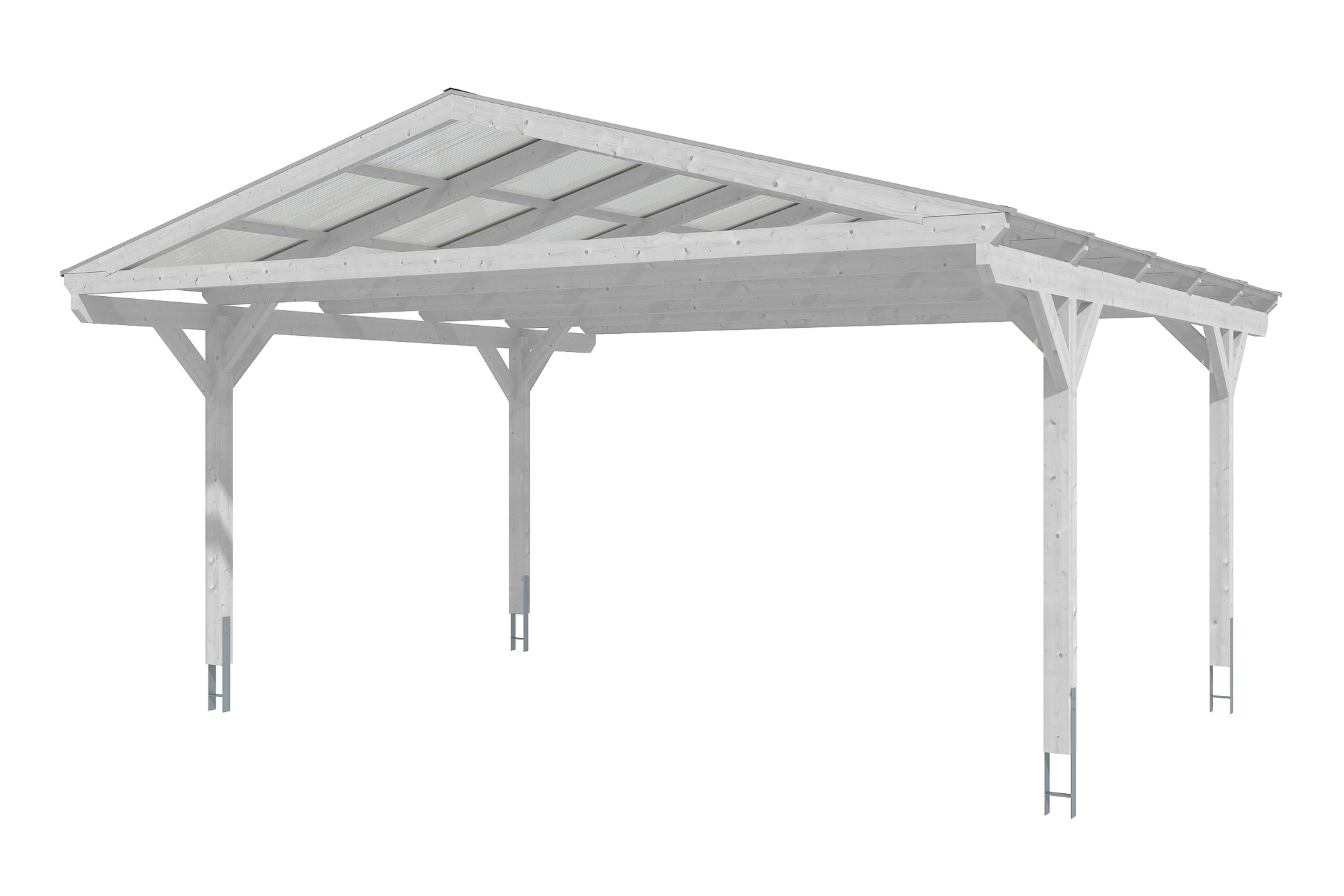 Carport Westerwald 570 x 541 cm, gelakt in wit, met polycarbonaatplaten