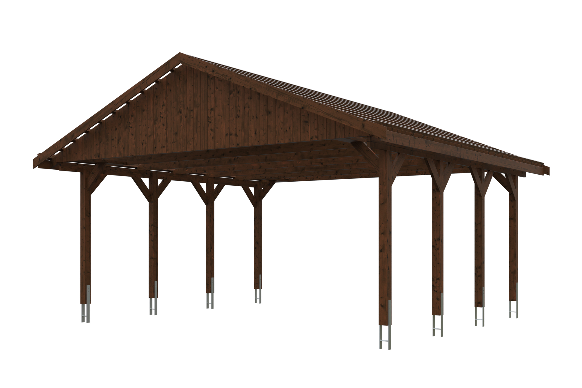 Produktbild: Carport Wallgau 620 x 600 cm, mit Dachlatten, farblich behandelt in nussbaum