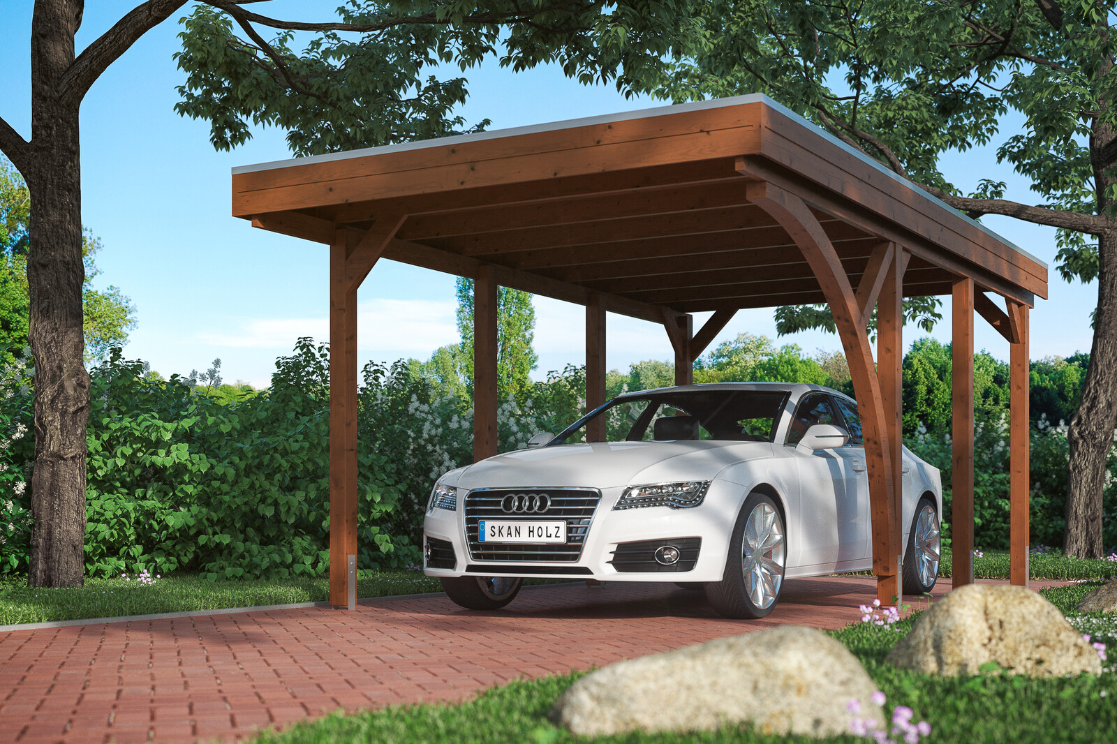 Friesland Carport Set 5, 314 x 555 cm, nussbaum