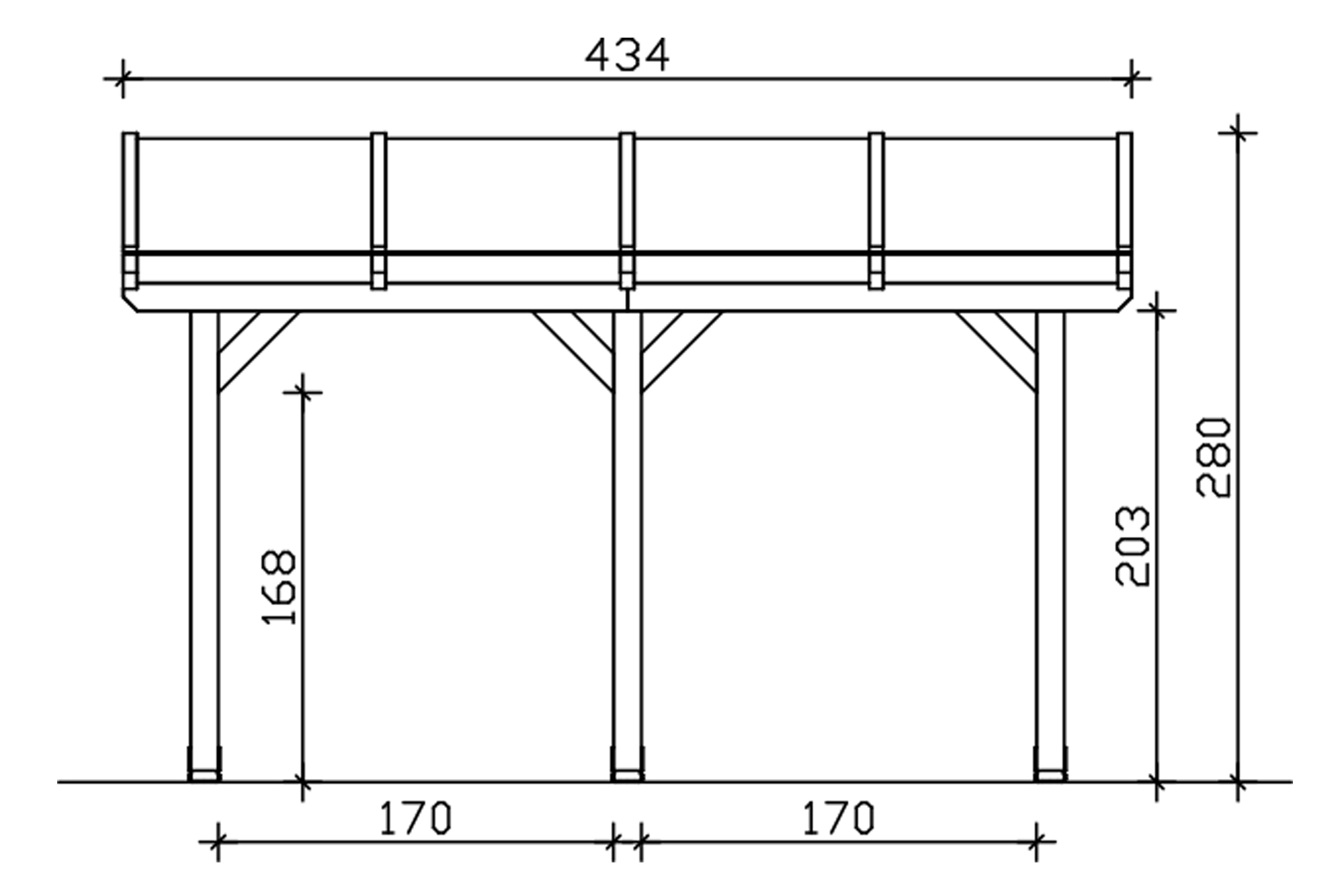 Grafik (Vorderansicht): Terrassenüberdachung Andria 434x400 cm