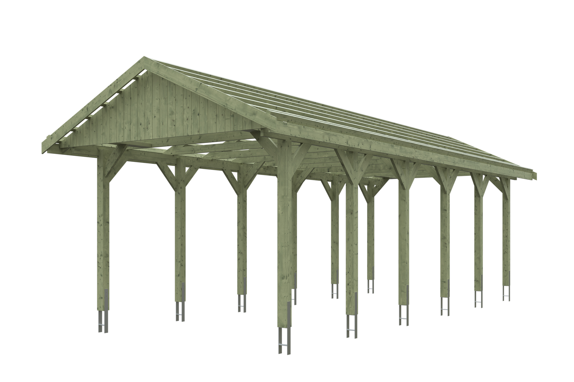 Produktbild: Carport Wallgau 380 x 900 cm, mit Dachlatten, grün imprägniert