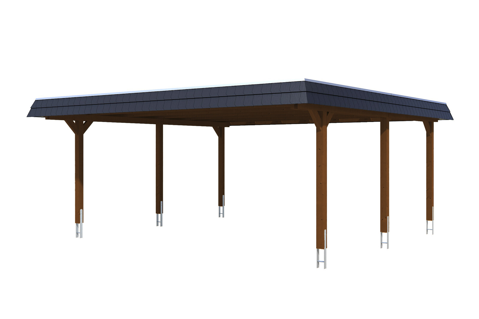 Carport Wendland 630 x 637 cm mit EPDM-Dach, schwarze Blende, nussbaum