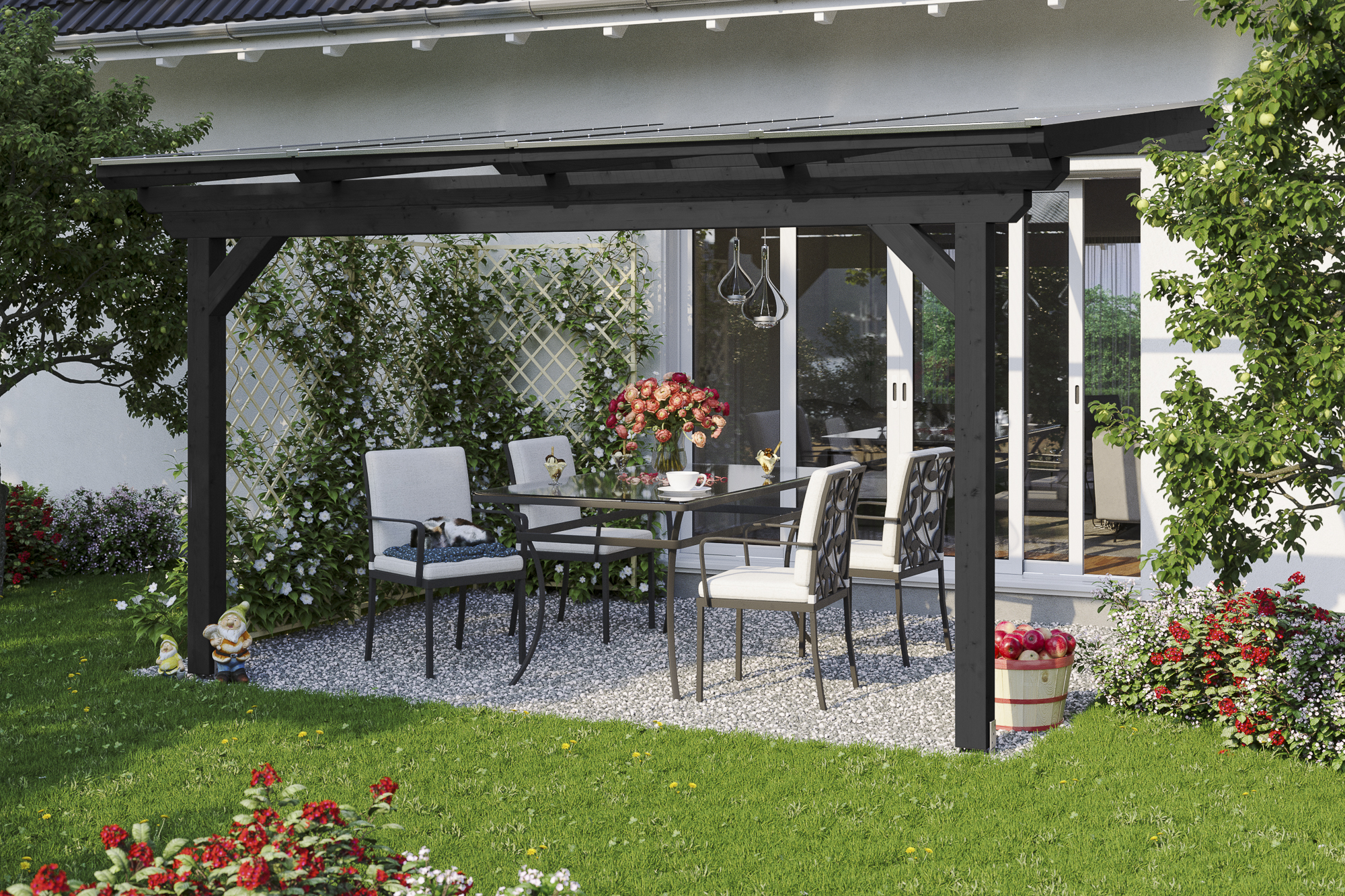 Ambientebild: Terrassenüberdachung Ancona, Breite 434 cm, farblich behandelt in anthrazit