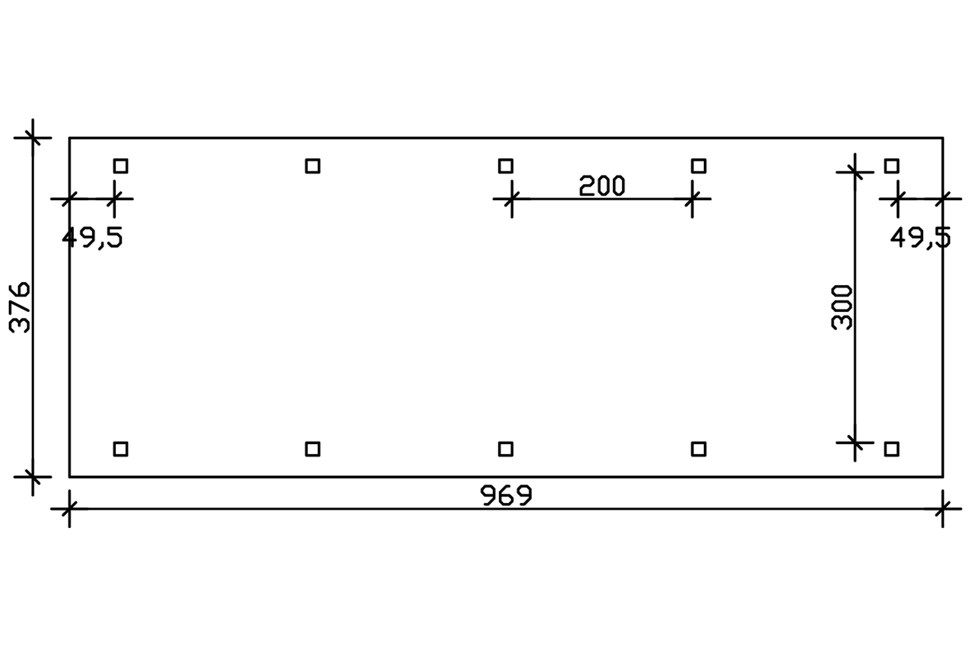 Carport FRANKEN 376x969cm, bois lamellé-collé, non traité