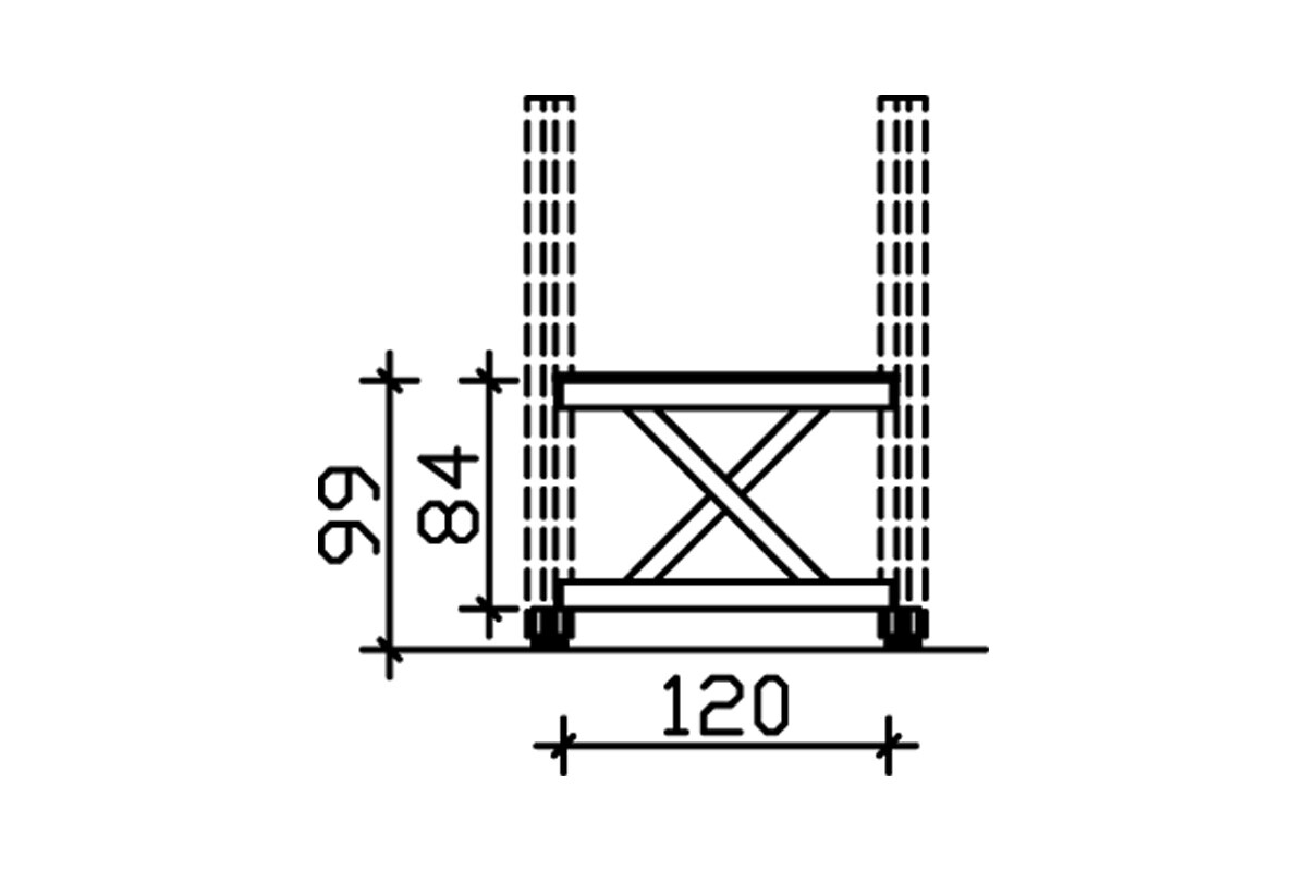 Balustrade 120 x 84 cm (NANCY 1), Croix de saint André, bois d'épinette, traitement coloré chêne clair