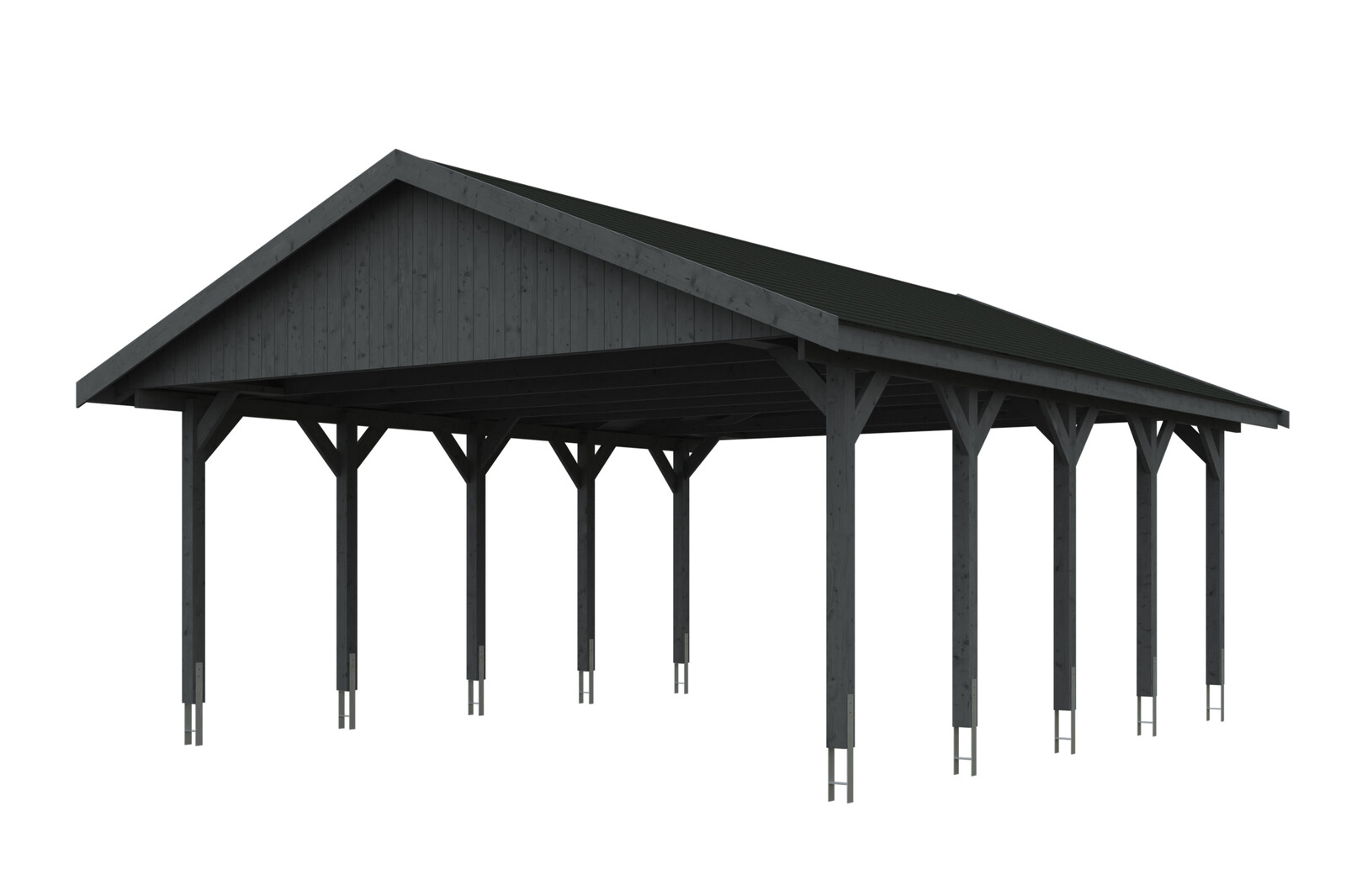 Carport Wallgau 620 x 750 cm, schiefergrau, schwarze Schindeln