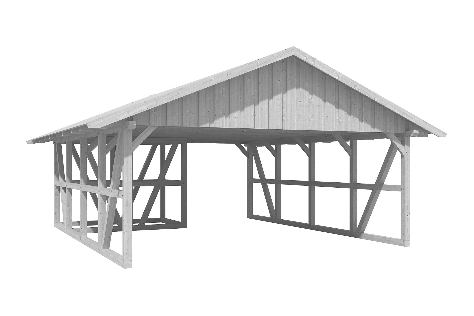 Carport Schwarzwald 684 x 772 cm mit Abstellraum 1, weiß, mit Dachschalung