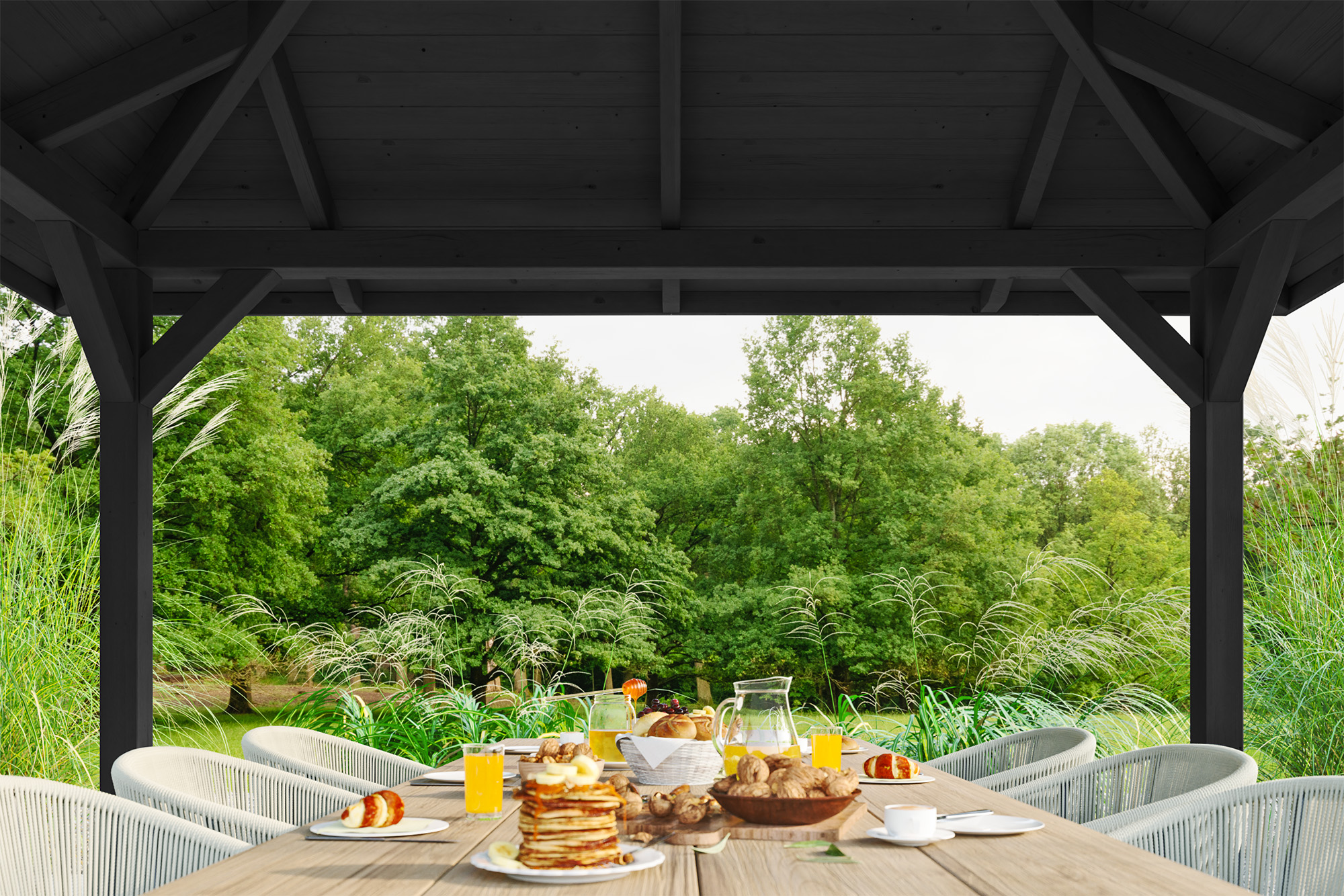 Detailbild: Innenansicht Pavillon Cannes 1, farblich behandelt in anthrazit