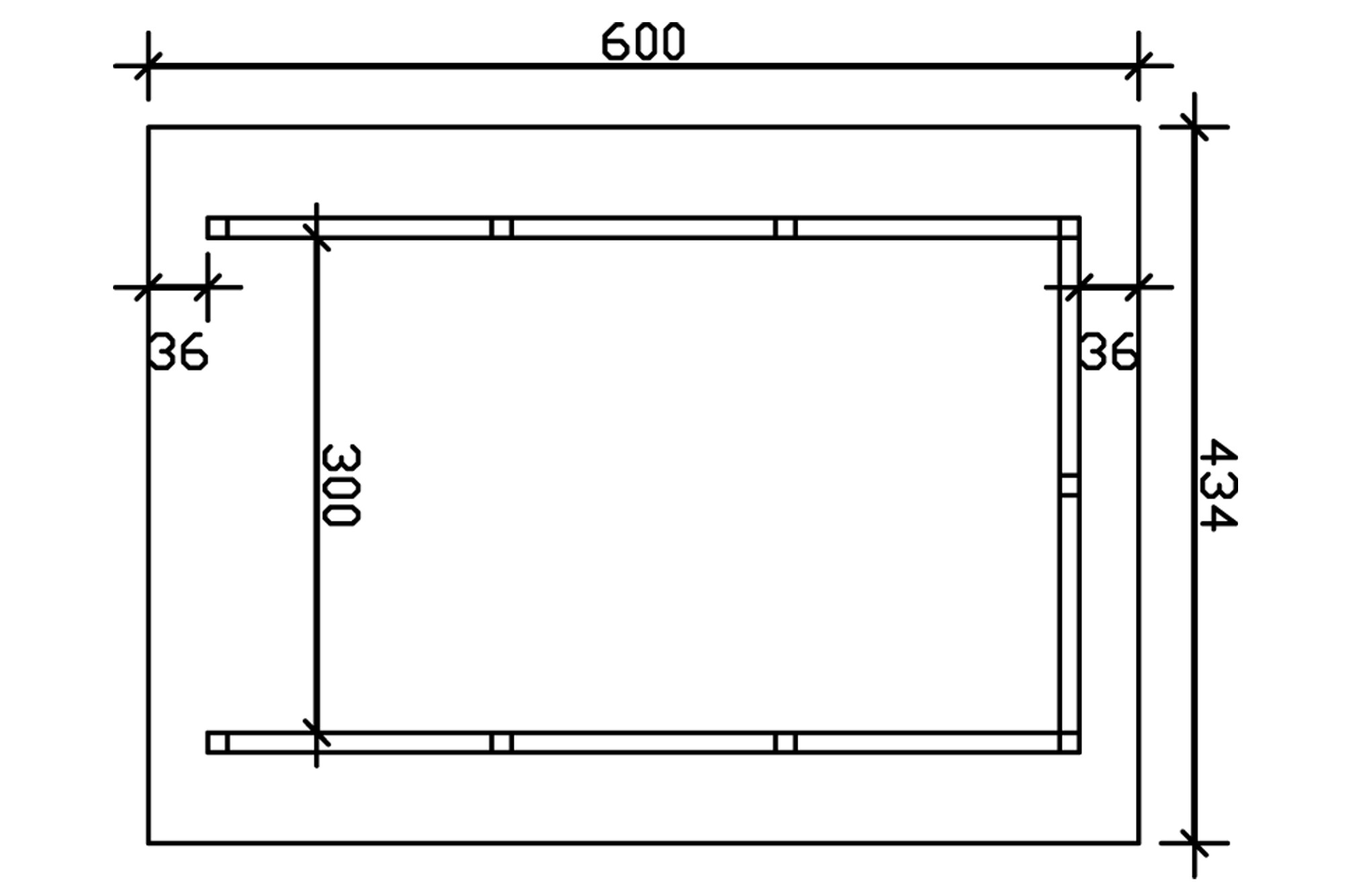 Carport Schwarzwald 424 x 600 cm, met achterwand, met daklatten, onbehandeld