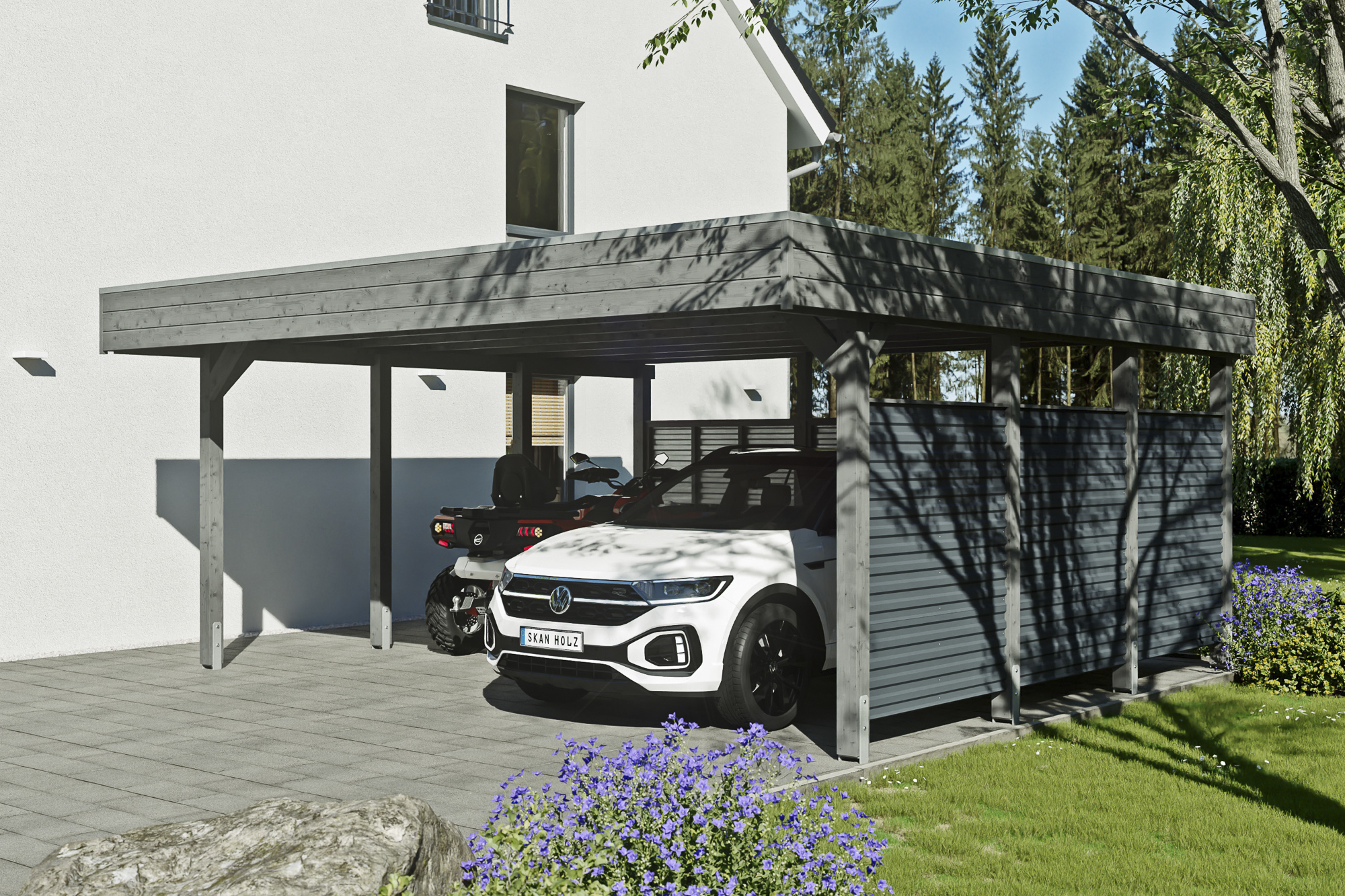 Ambientebild: Carport Friesland Set 13, 557 x 555 cm, farblich behandelt in schiefergrau
