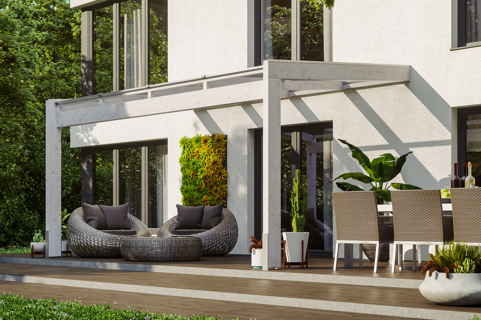 Ambientebild: Terrassenüberdachung Novara, Breite 450 cm, farblich behandelt in weiß