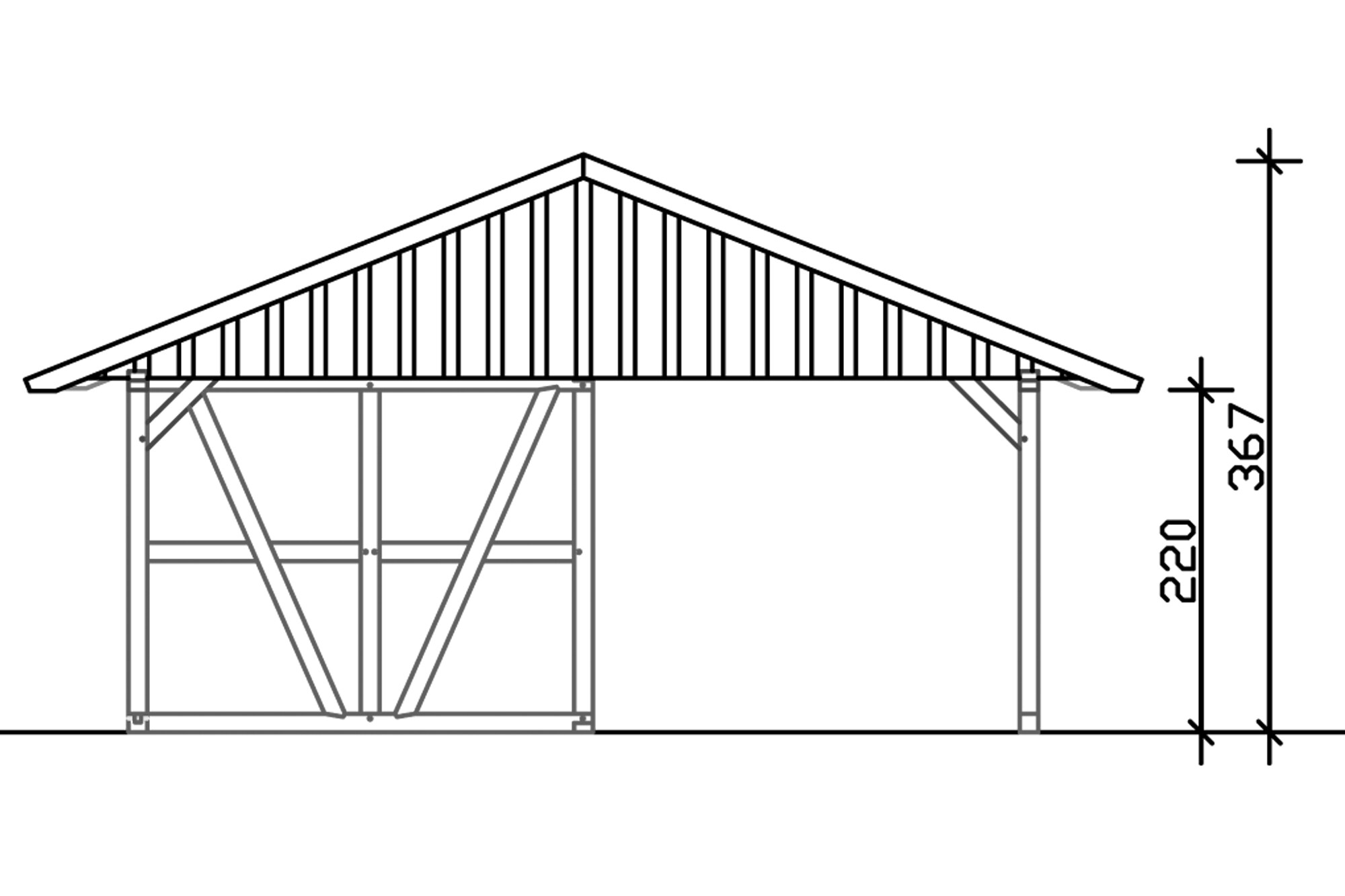 Carport Schwarzwald 684 x 772 cm with storage room 1, untreated