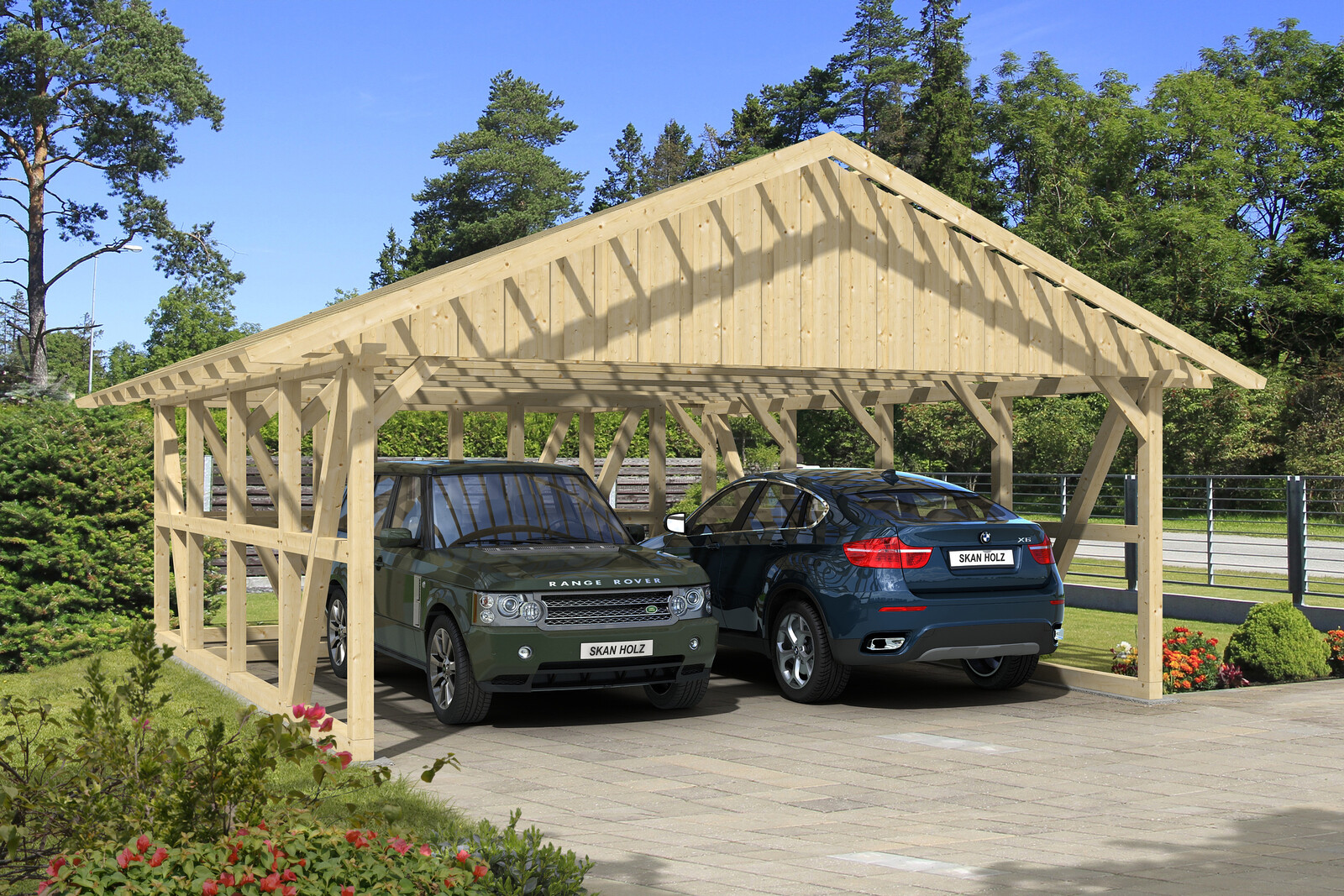 Carport Schwarzwald 684 x 772 cm mit Abstellraum 2, natur, mit Dachlattung