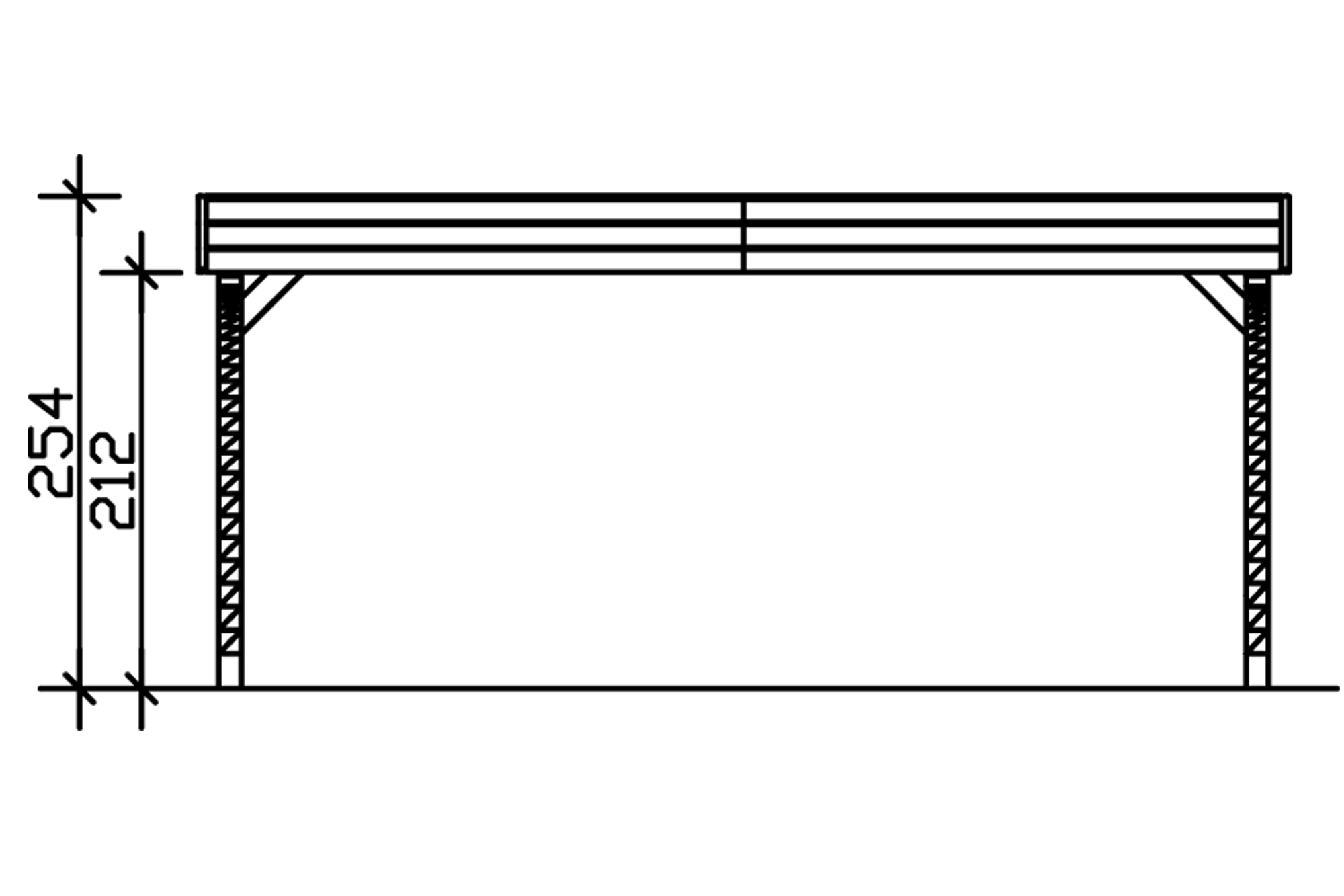 Grafik (Vorderansicht): Carport Friesland 557 x 555 cm mit 2 Einfahrtsbögen