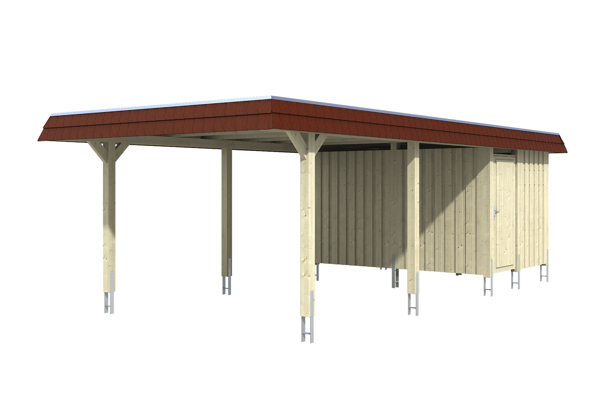Produktbild: Carport Wendland 409 x 870 cm, mit Abstellraum, mit roter Blende