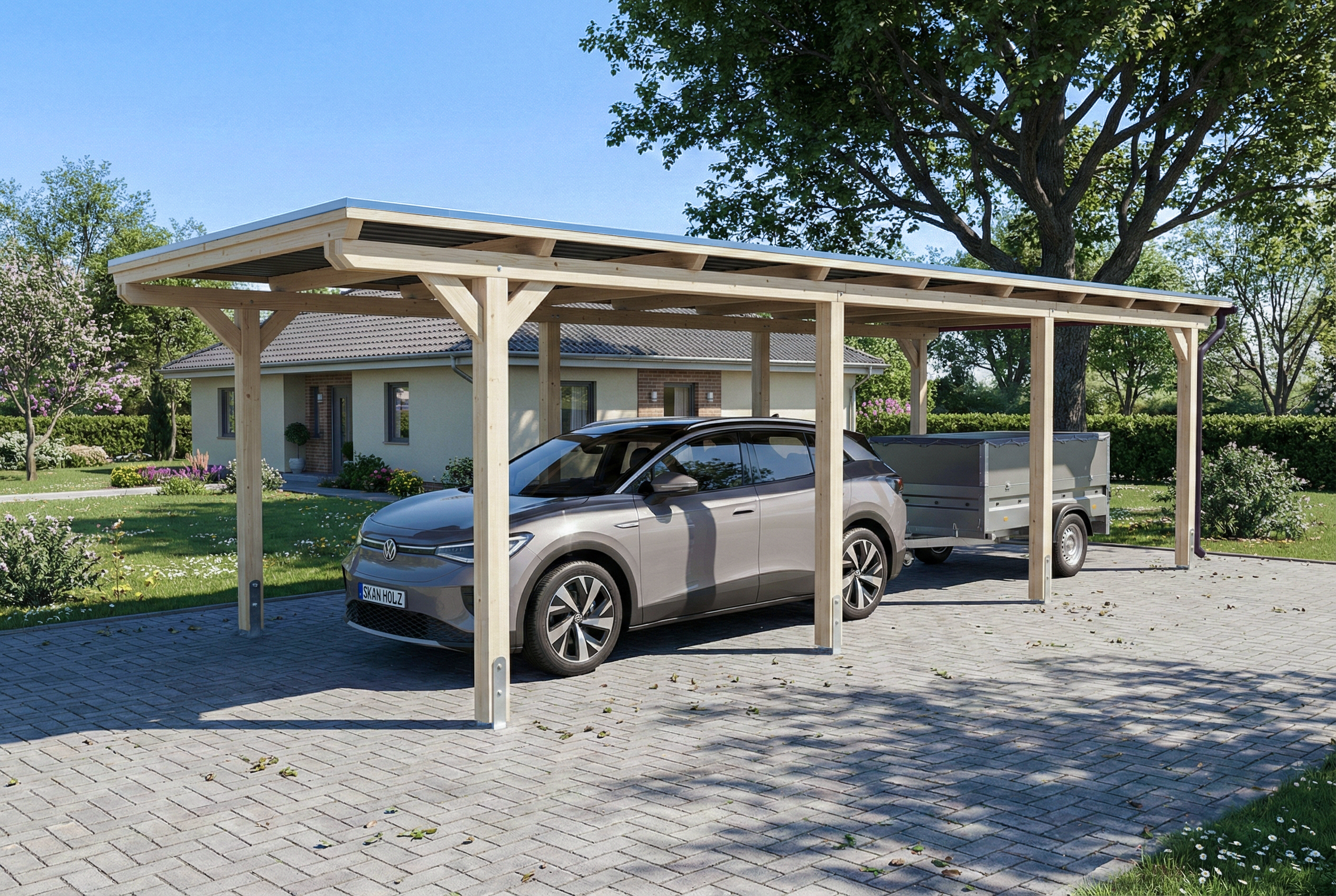 Carport Emsland 340 x 846 cm mit EPDM-Dach, natur